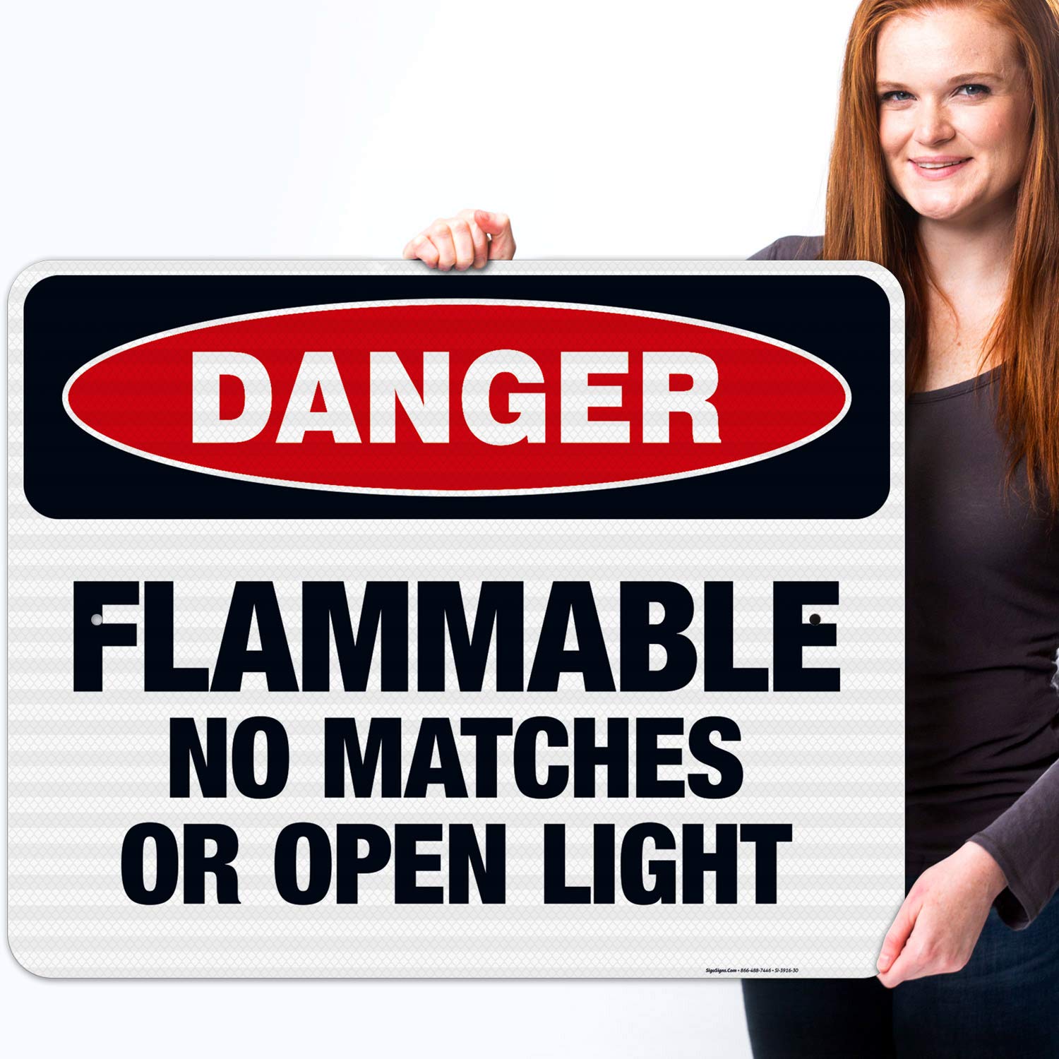 3M EGP Reflective Flammable No Matches or Open Light OSHA Danger Sign - 24x30 Inches, .080 Aluminum, Fade Resistant for Indoor/Outdoor Use - Made in USA - Ideal for Warehouses, Factories & Hazardous Areas