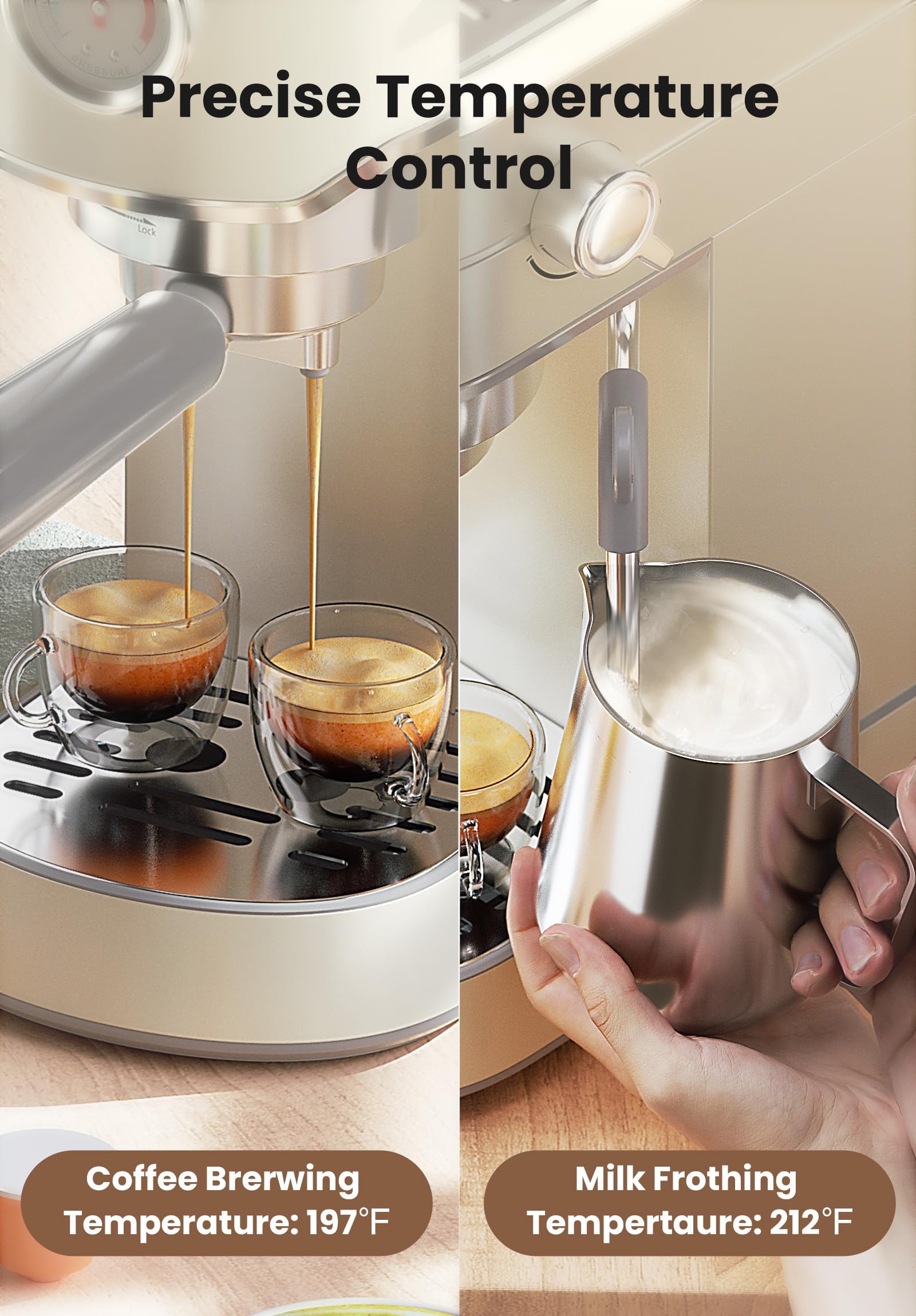 Gevi Commercial Espresso Machine & Coffee Maker - Professional Stainless Steel Latte Machine with Milk Frother for Home Baristas | Compact Cappuccino & Espresso Maker for Kitchen, Office, Cafe | Perfect Gift for Coffee Lovers