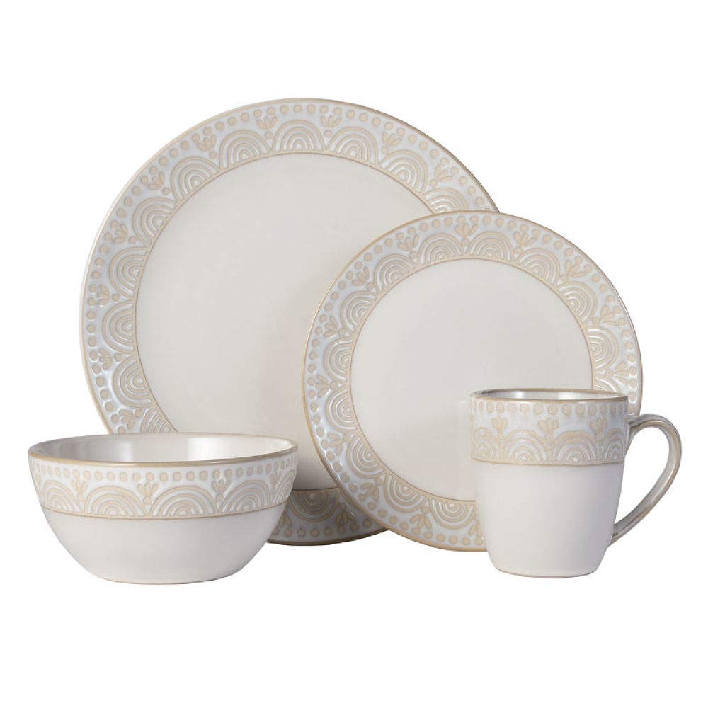 Pfaltzgraff Amelia Cream 16-Piece Dinnerware Set - Elegant Stoneware Plates, Bowls & Mugs for Everyday Dining, Family Gatherings & Special Occasions