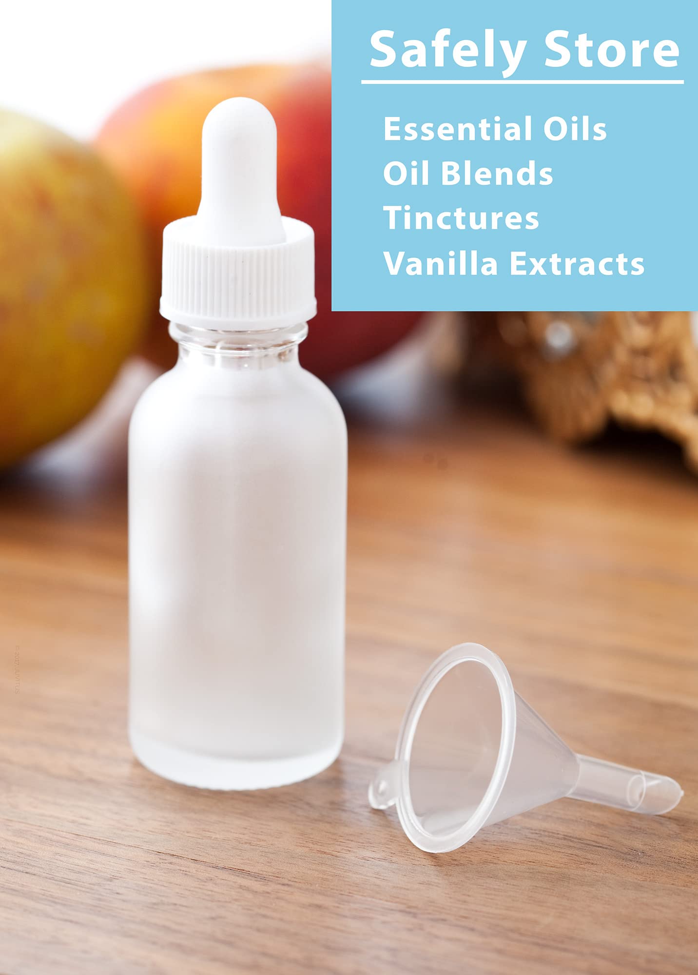 JUVITUS 2 oz Frosted Clear Glass Boston Round White Dropper Bottles (24 Pack) with Funnel - Essential Oil, CBD, DIY Skincare & Travel-Sized Storage Solution
