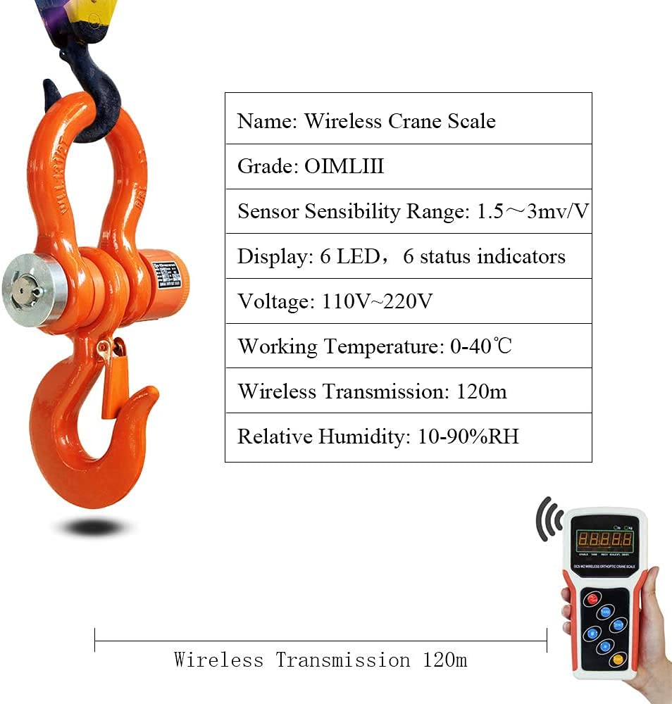 5T Wireless Crane Scale - Heavy Duty Digital Hanging Scale 11000lb/5000kg with Remote Control - Perfect for Construction, Shipping & Industrial Weighing