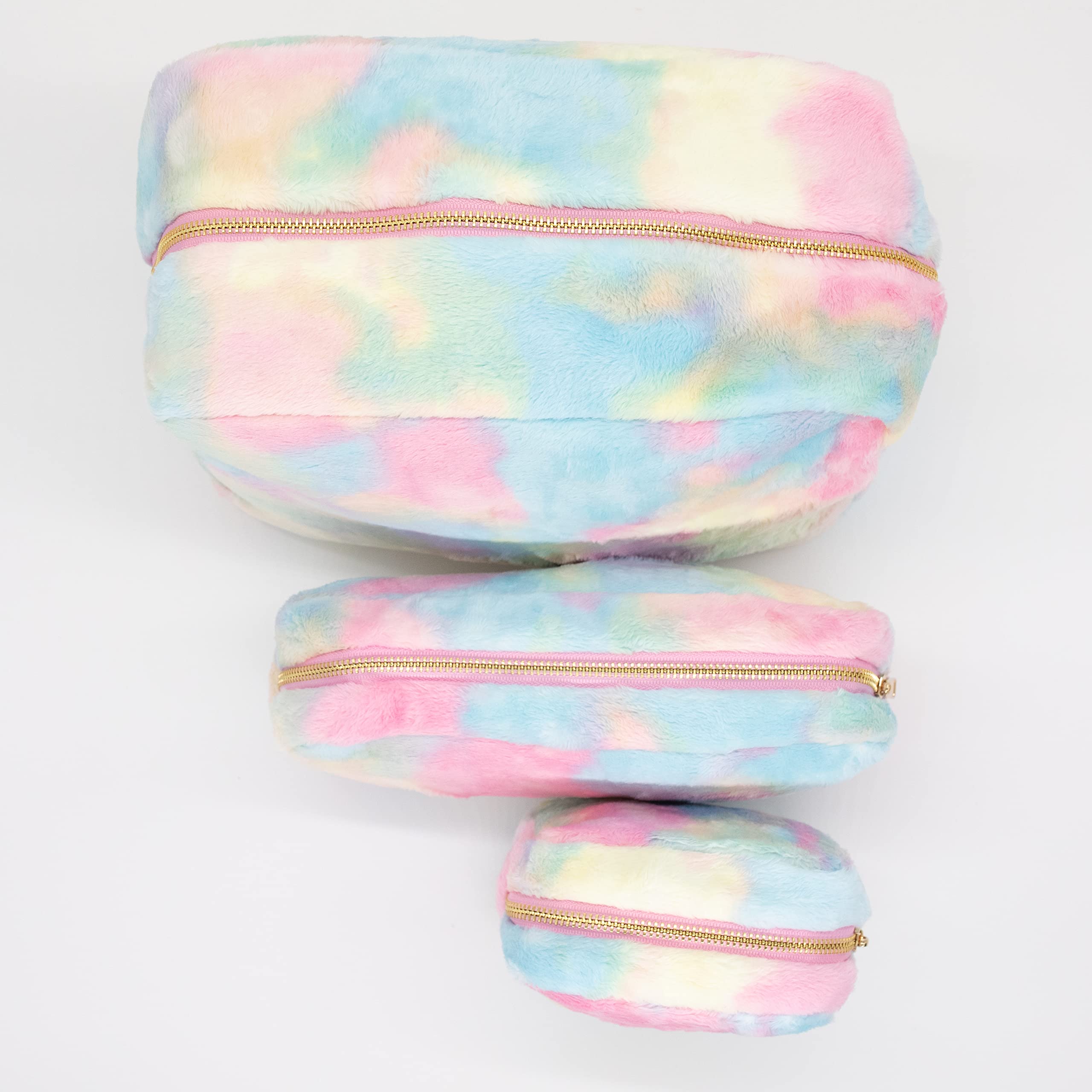 Waterproof Nylon Teddy Corduroy Travel Makeup Bag - Medium Size Tie-Dye Terry Cosmetic Pouch for Toiletries & Beauty Essentials | Perfect for Vacation, Gym & Daily Organizer
