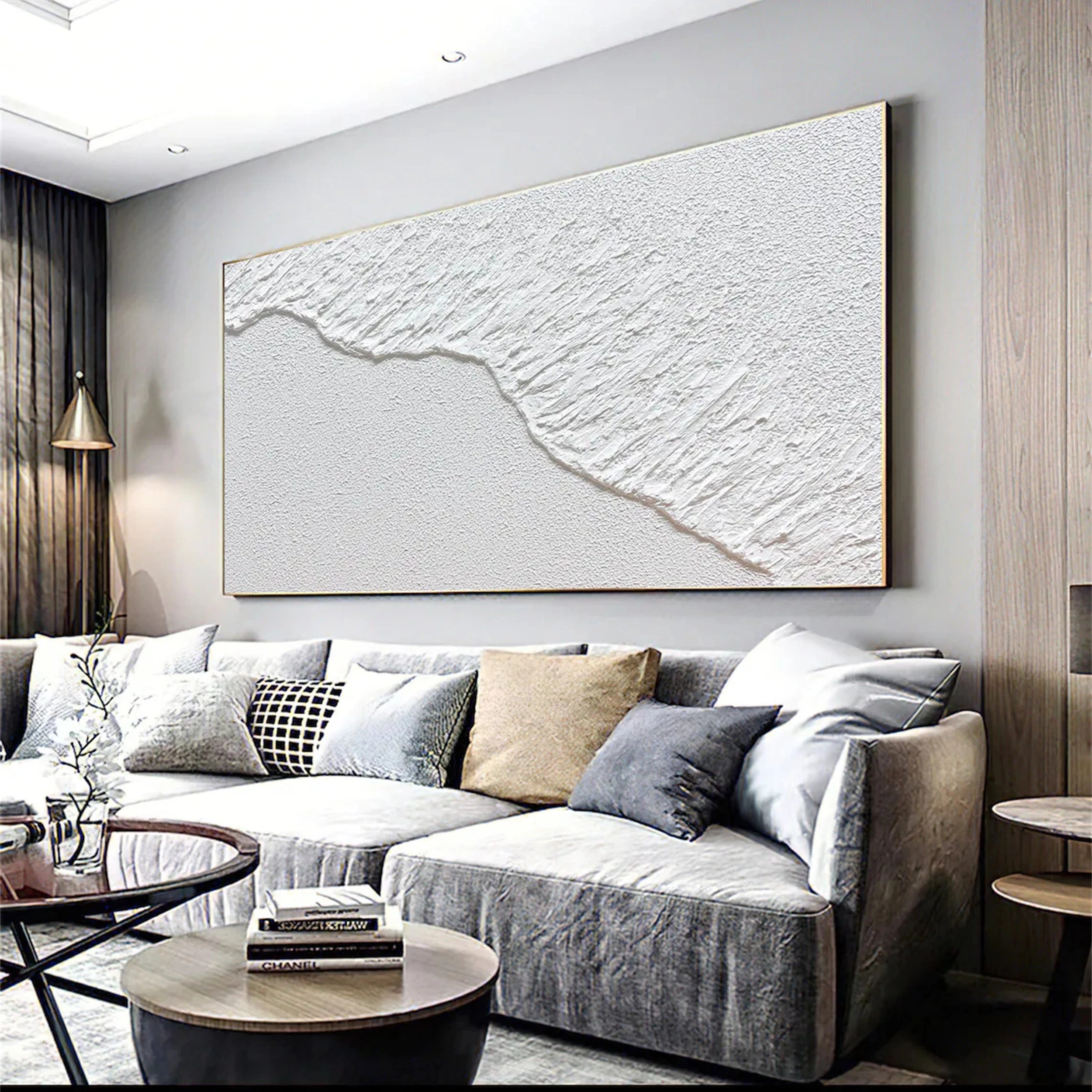 White Minimalist Textured Painting Canvas - Modern Abstract Wall Art for Living Room & Bedroom Decor | High-Quality Artist Canvas #MM122