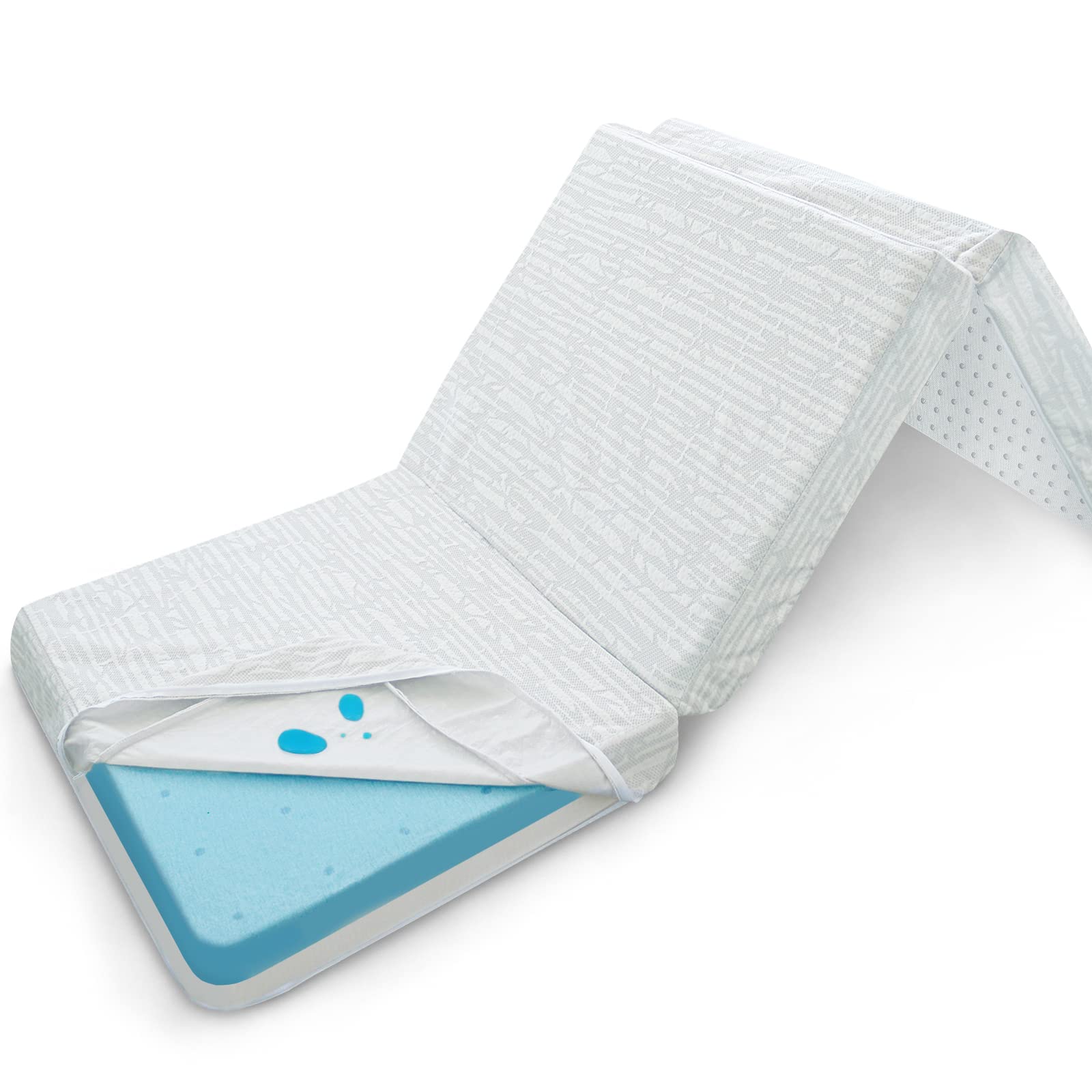 4-Inch Foldable Trifold Mattress for Futon - Bamboo Viscose Cooling Topper Cover, Removable & Machine Washable - Portable Floor Sofa Bed for Camping, Guest Room & Dorm - Non-Slip Design