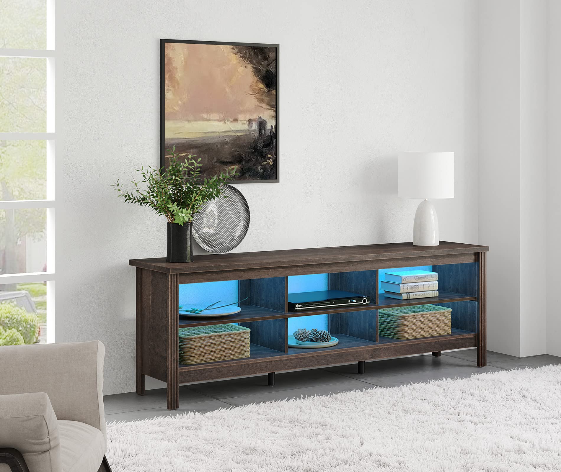WAMPAT 75 Inch TV Stand with LED Lights - Espresso Entertainment Center Media Console with 6 Storage Shelves for 70-80 Inch TVs - Perfect for PS Gaming Setup in Living Room & Bedroom - Modern TV Cabinet for Home Theater & Family Entertainment