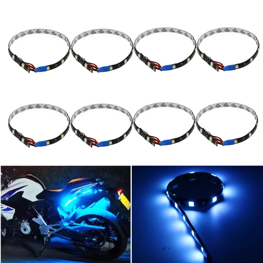 YSY 30CM 5050 12 SMD Flexible LED Strip Lights - Waterproof Car Underbody Lights for Motorcycles, Boats, Interior & Exterior Decor with 3M Tape (DC-12V, Ice Blue, Pack of 8) - Perfect for Vehicle Customization, Home Accent Lighting & Marine Applications