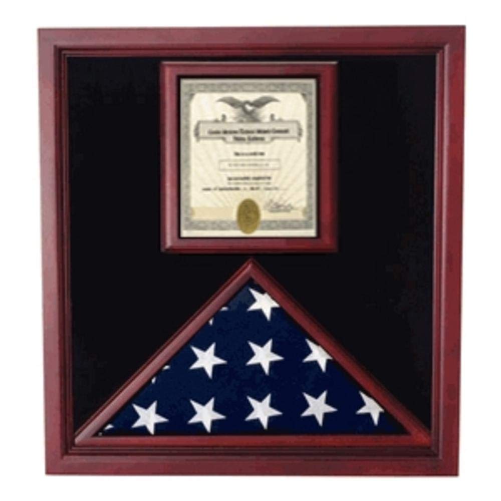 American Flag Display Case with Award Mount - Premium Wooden Flag Shadow Box for Military, Police & Firefighter Awards - Perfect for Home, Office & Memorial Displays