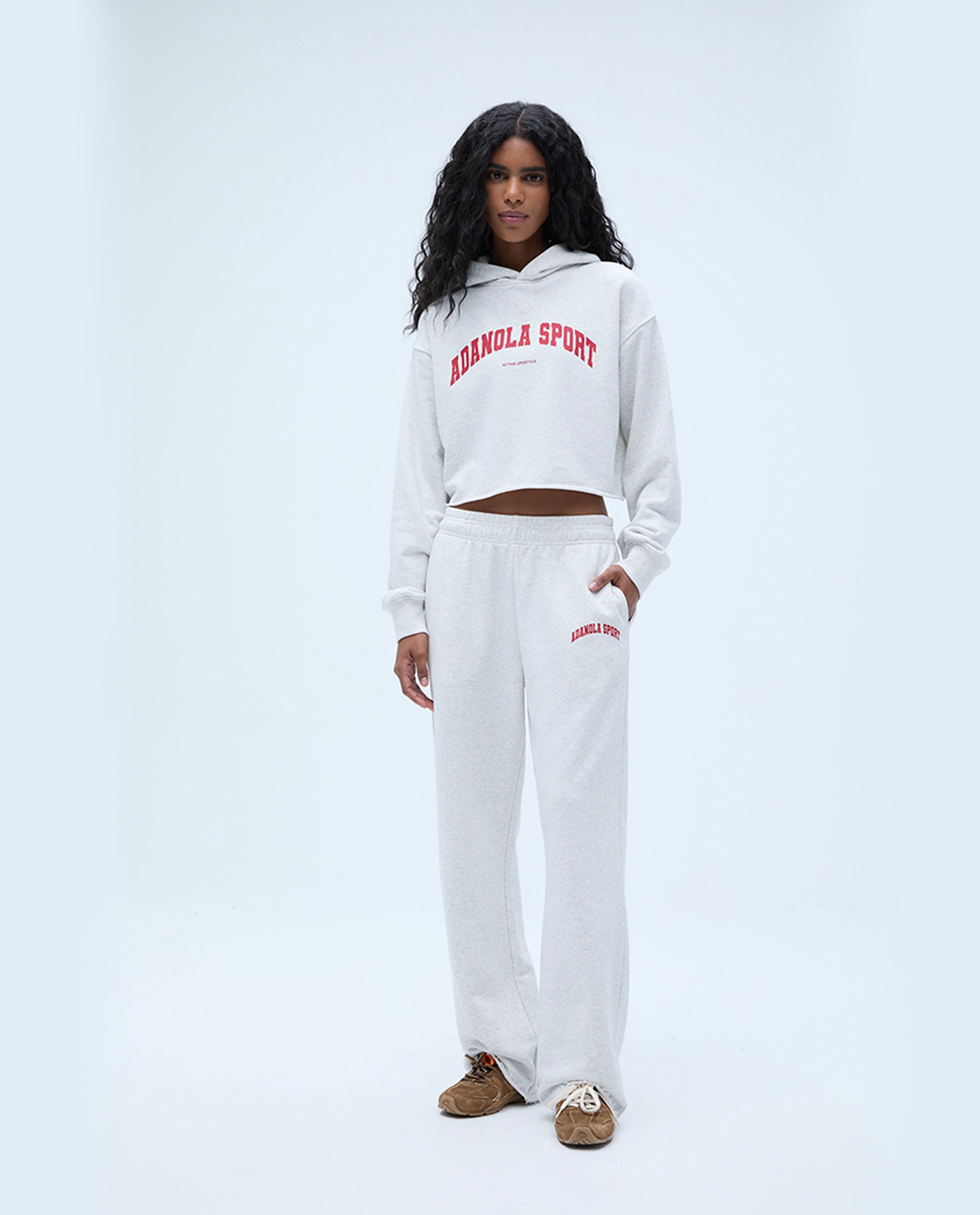 AS Raw Hem Straight Leg Sweatpants for Women - Light Grey Melange & Classic Red | Comfortable Lounge Pants for Yoga, Running, and Casual Wear