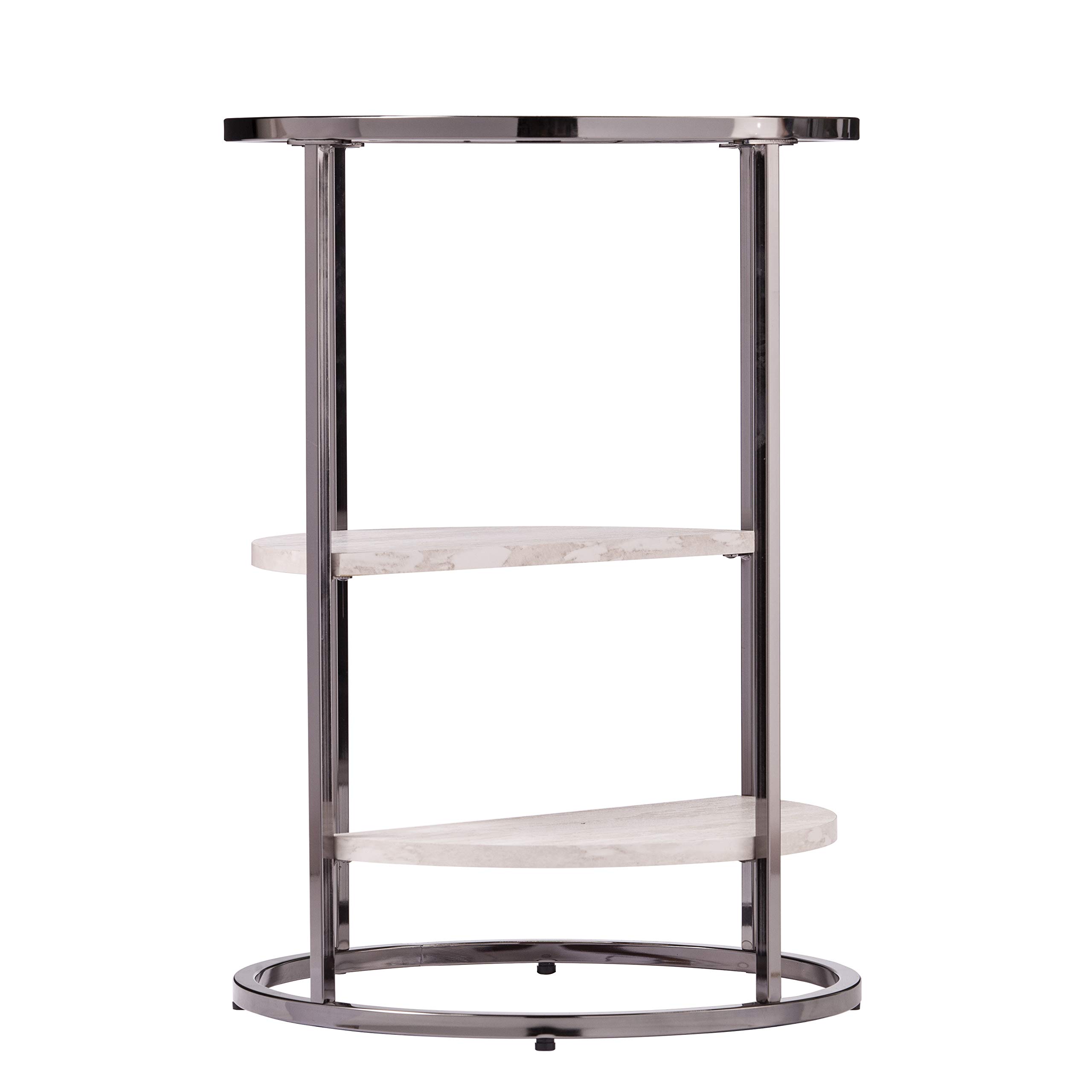 SEI Furniture Ledermore Round Side Table with Faux Stone Top - Black End Table for Living Room, Bedroom, or Office Decor
