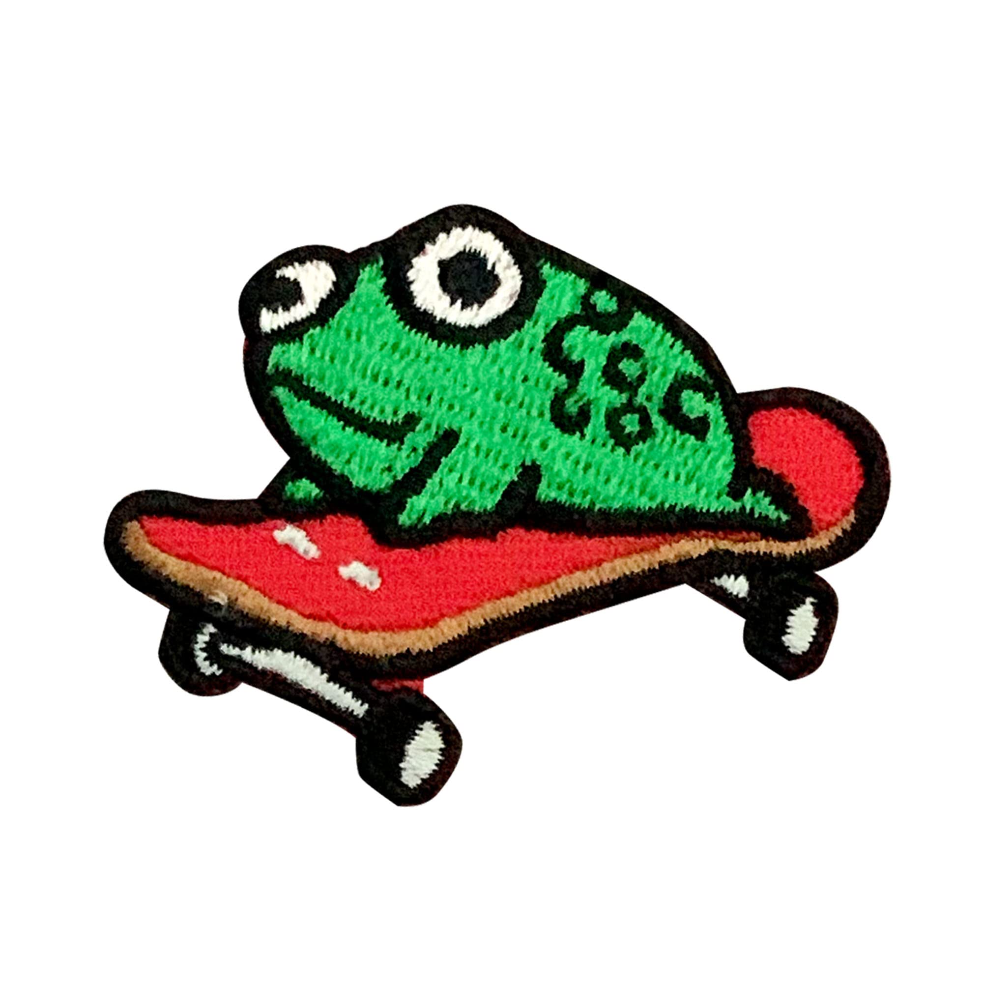 Frog on Skate Embroidered Iron On Patches for Clothing - DIY Sew On/Iron On Applique for Jeans, Hats, Bags - Perfect for Customizing Denim Jackets, Backpacks & Skateboard Gear
