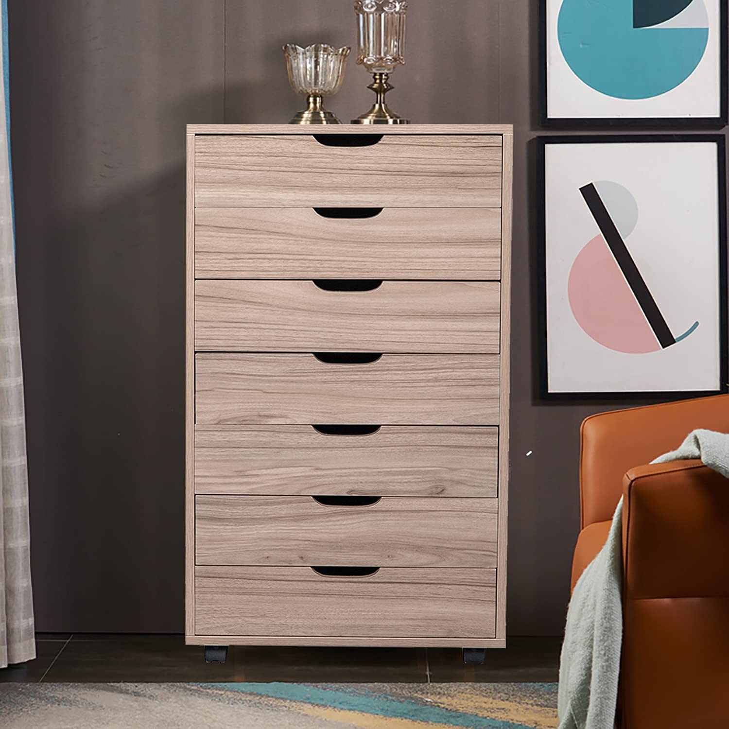 HomVent 7-Drawer Wooden File Cabinet - Storage Organizer Chest for Office, Bedroom, Living Room & Closet - Perfect for Organizing Documents, Clothes & Accessories