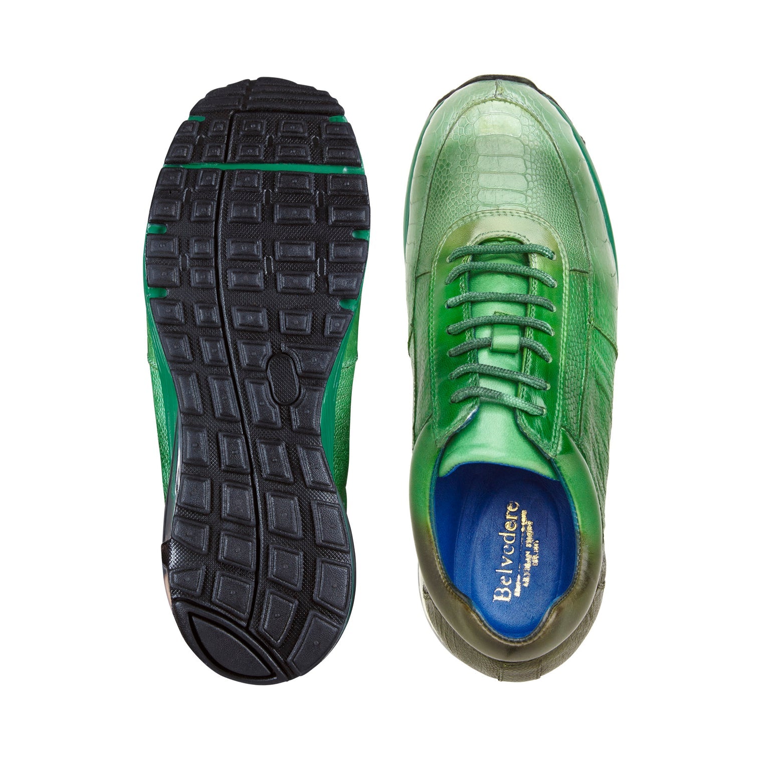 Belvedere George Genuine Ostrich Leather Hand-Painted Sneakers - Multi Pine Color E16 | Stylish Casual Shoes for Men, Perfect for Everyday Wear & Fashion Outfits