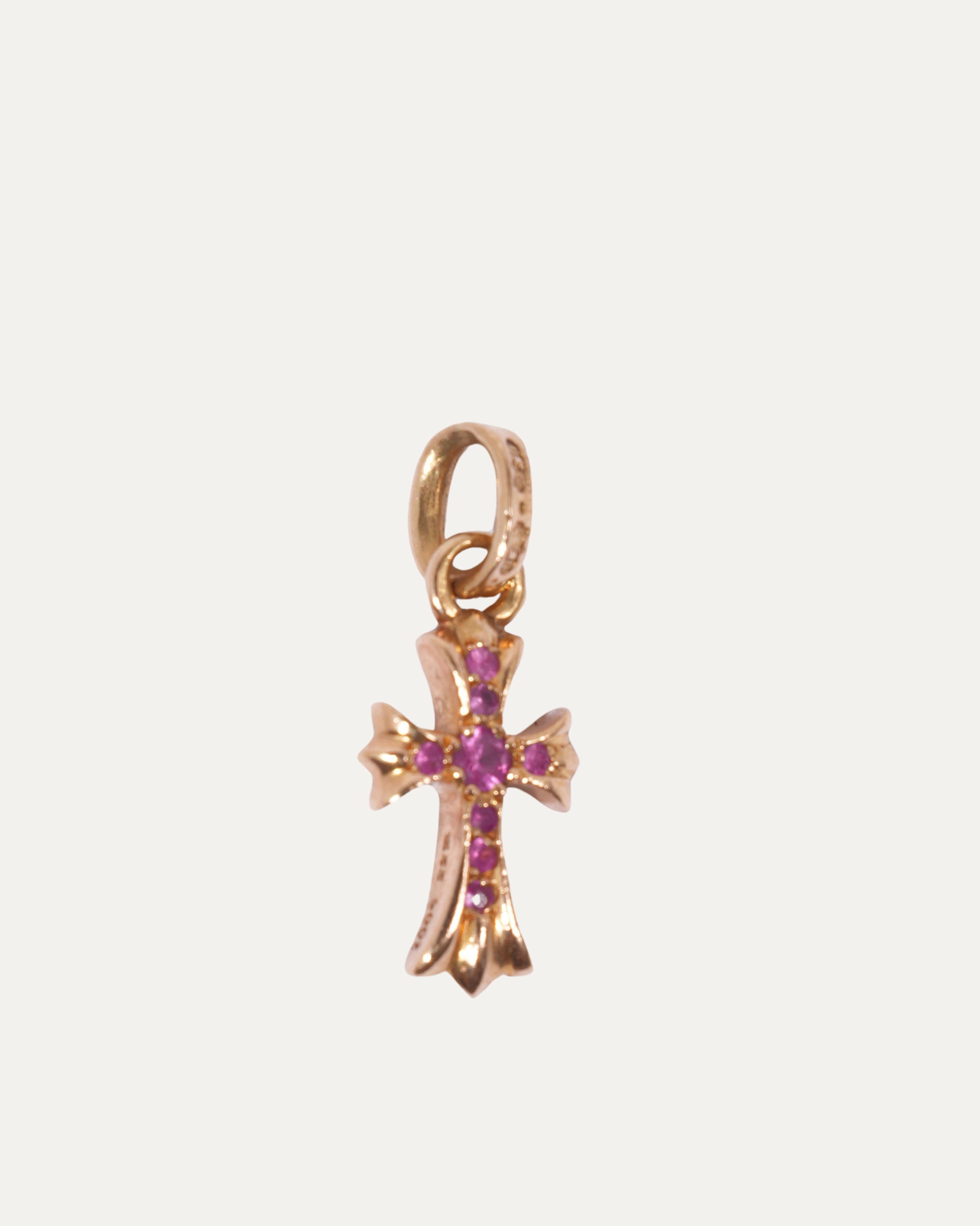 22k Gold Baby Fat Pink Sapphire Cross Charm Pendant - Elegant Jewelry for Women, Gift for Her, Perfect for Valentine's Day, Anniversary & Special Occasions
