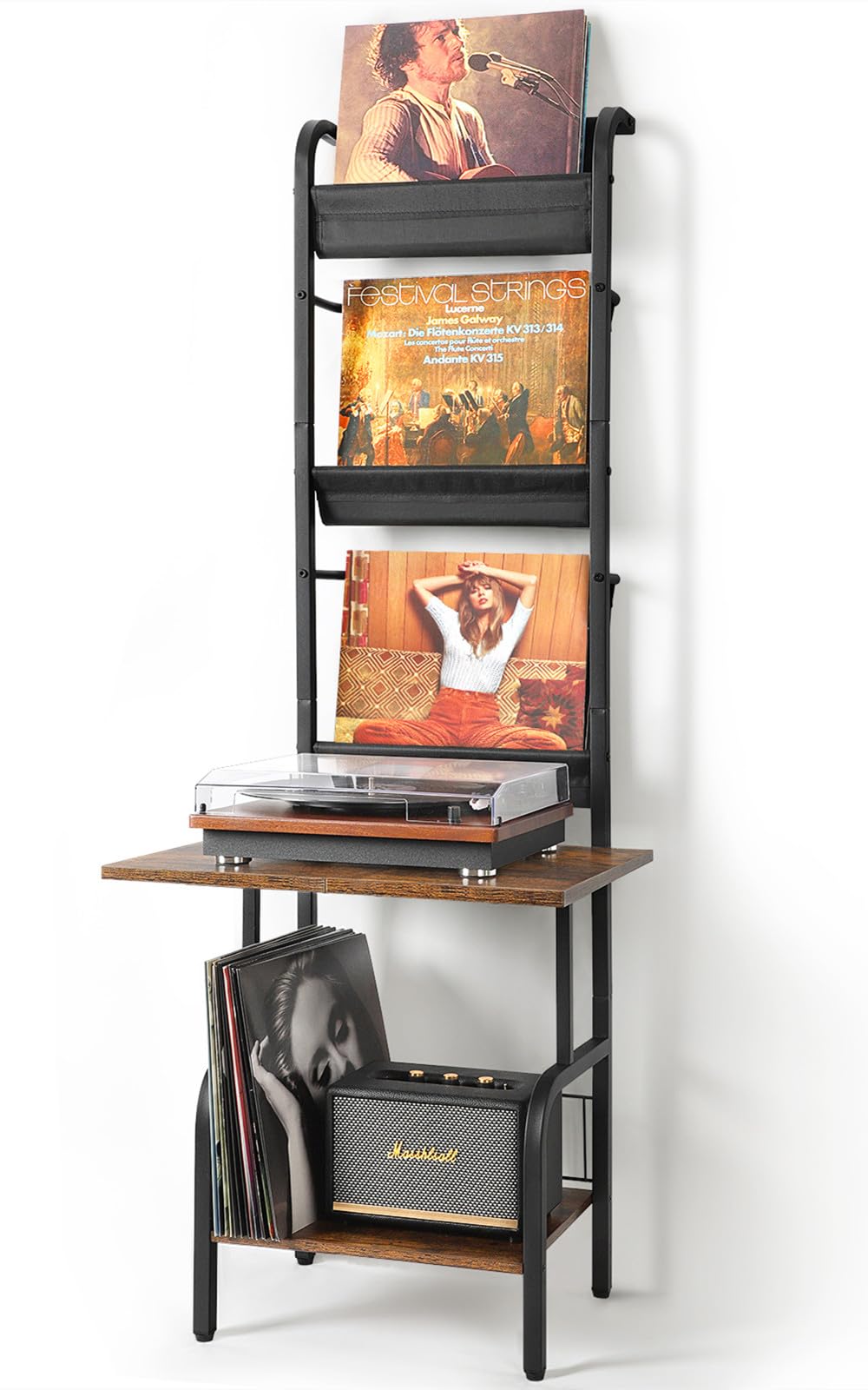 Bikoney Vinyl Record Storage Stand - Holds Up to 200 Albums | Turntable Cabinet & Wall Mount for Vinyl Records | Perfect for Living Room, Home Theater & Music Studio Organization