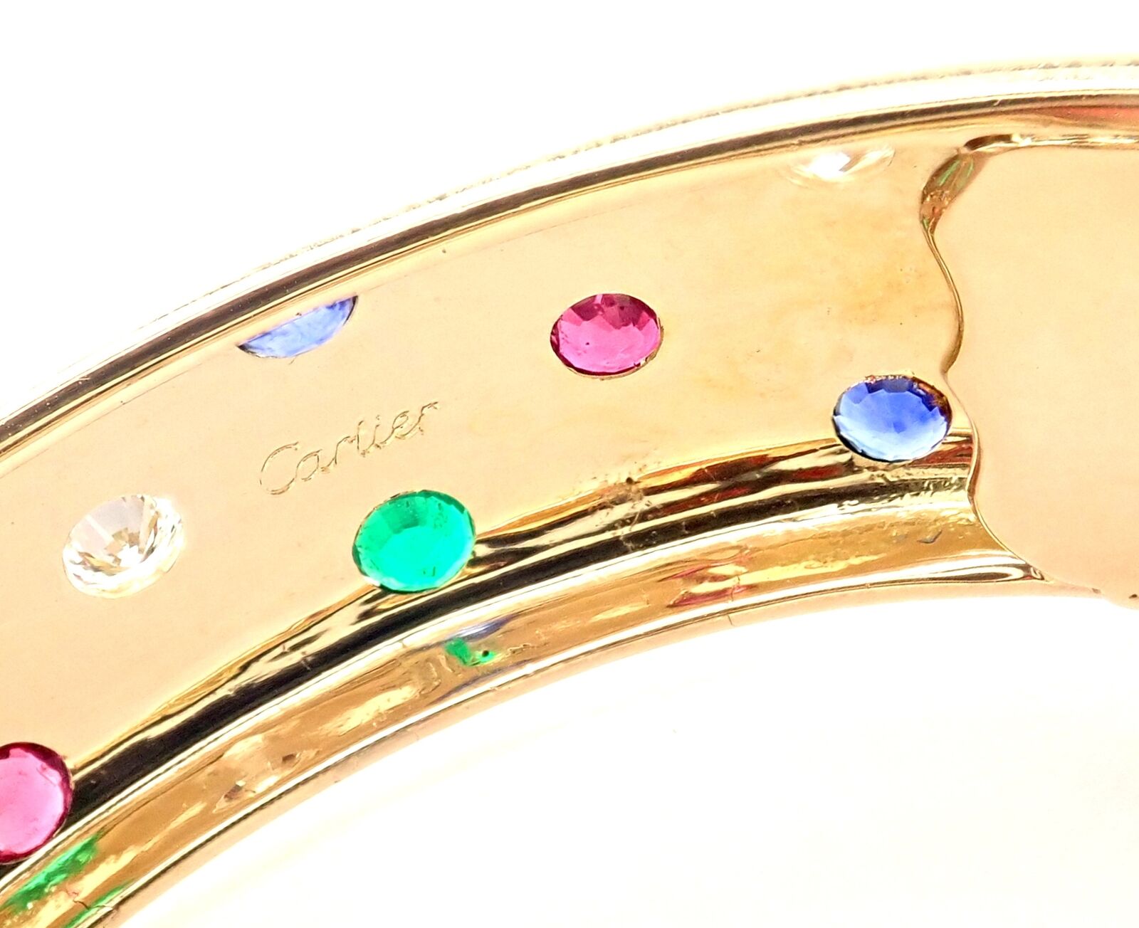 Cartier Star 18k Yellow Gold Diamond Ruby Emerald Sapphire Bangle Bracelet with Certificate - Luxury Jewelry Gift for Women, Anniversary & Special Occasions