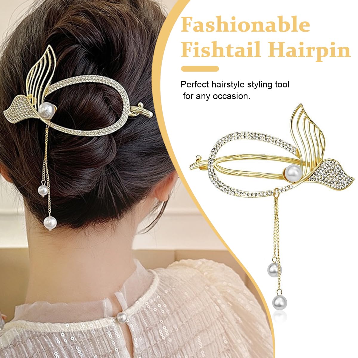 PALAY® Non-Slip Rhinestone Hair Clips for Women - Gold Mermaid Tail Jaw Claw, French Style Banana Clip Hair Accessories for Bun & Twist Hairstyles | Perfect for Parties, Weddings & Everyday Use