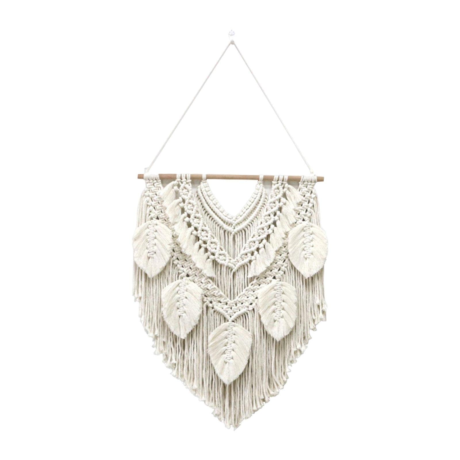 Boho Woven Macrame Tapestry with Leaf Tassels - Nordic Wall Hanging Decor for Home & Apartment - Perfect for Bedroom Backdrop, Living Room, Dorm & Wedding Decorations
