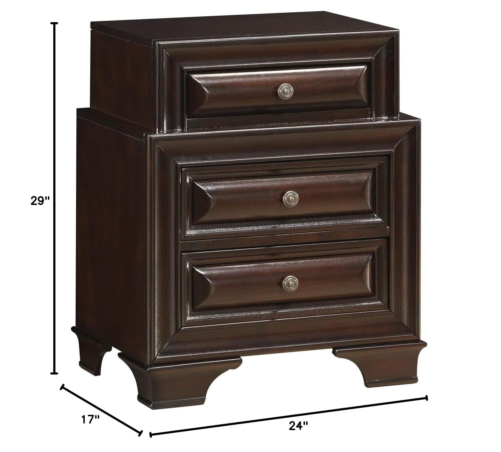 Glory Furniture LaVita 3-Drawer Nightstand in Cappuccino Finish - Bedside Table for Bedroom, Living Room & Guest Room Storage
