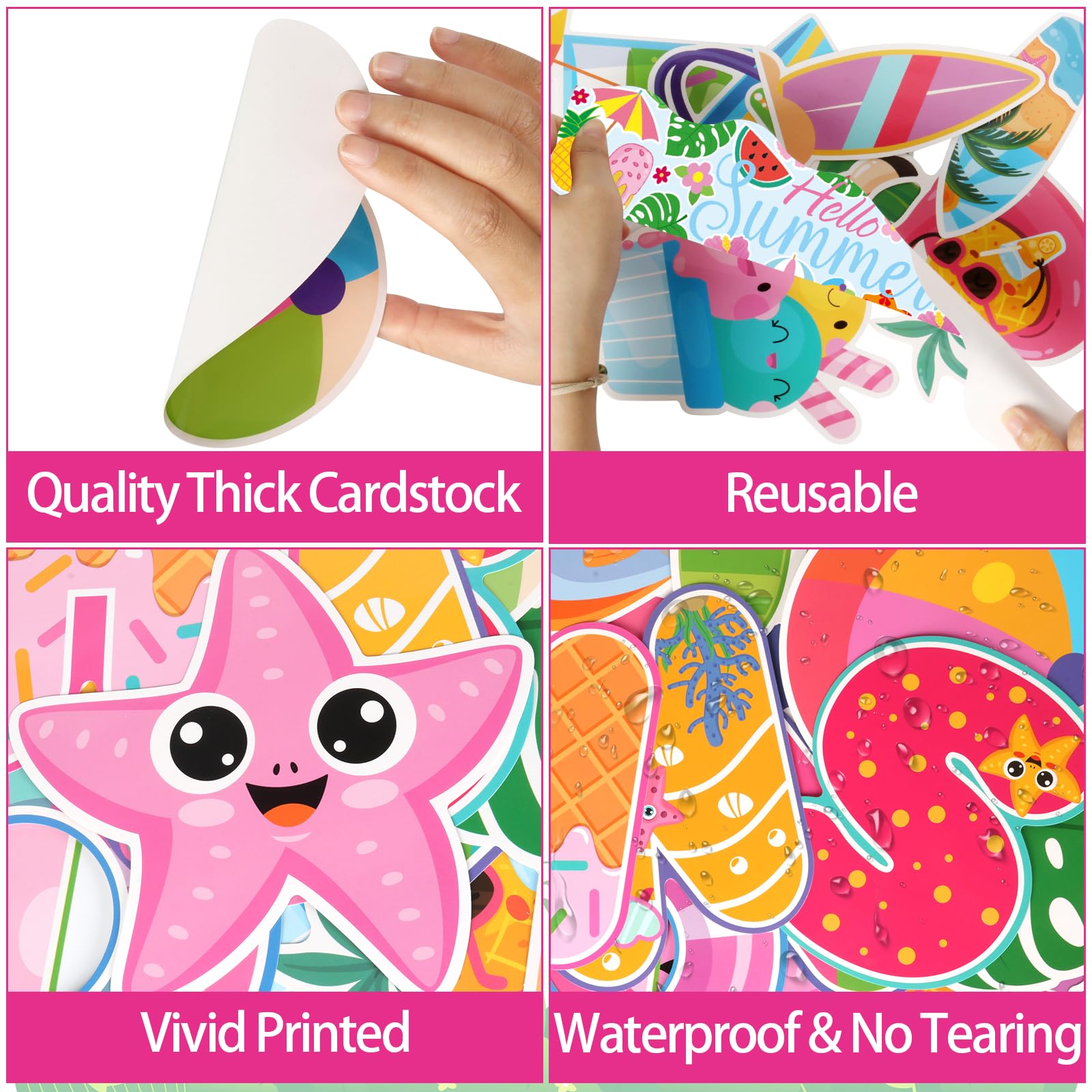 58Pcs Summer Bulletin Board Decorations Set - Tropical Hawaiian Paper Cutouts for Classroom, Home & School Decor - Perfect for Summer Parties, Back to School Displays & Seasonal Wall Decorations