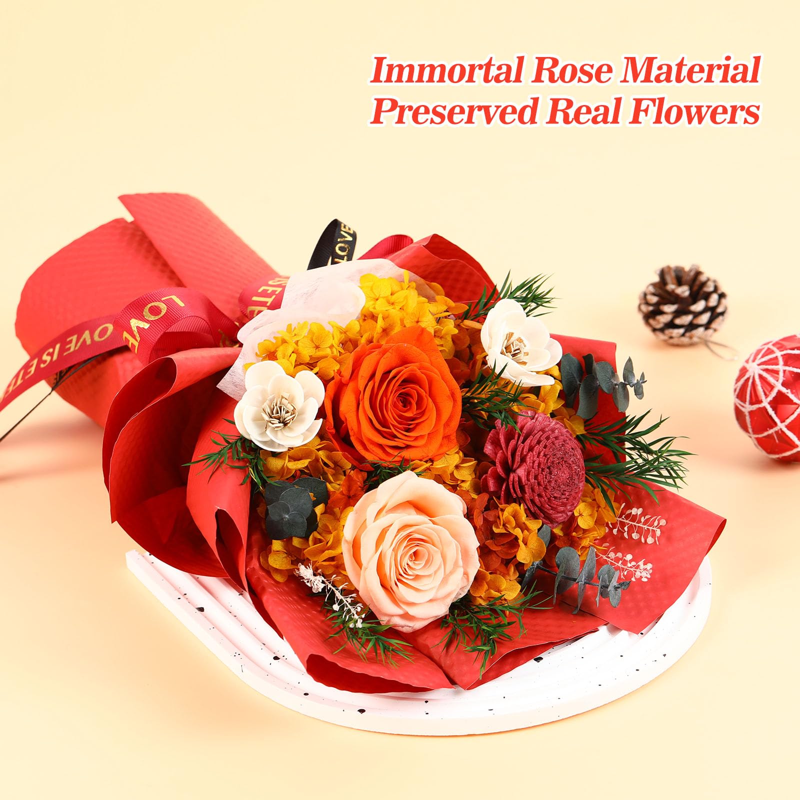 Preserved Orange Roses Bouquet - Long Lasting Flower Gift for Women, Mom, Grandma, Wife & Friends | Perfect for Anniversary, Birthday & Special Occasions | Handcrafted Floral Arrangement for Home Decor, Wedding Centerpiece & Romantic Surprise Delivery
