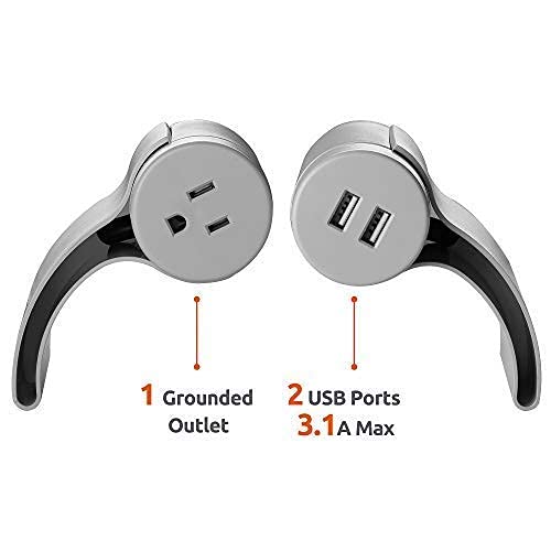 Link2Home 10ft Extension Cord with 2 USB Ports (3.1A) & 1 Outlet - Low Profile Plug for Sofa/Behind Furniture - Light Grey Power Strip for Home, Office & Charging Devices