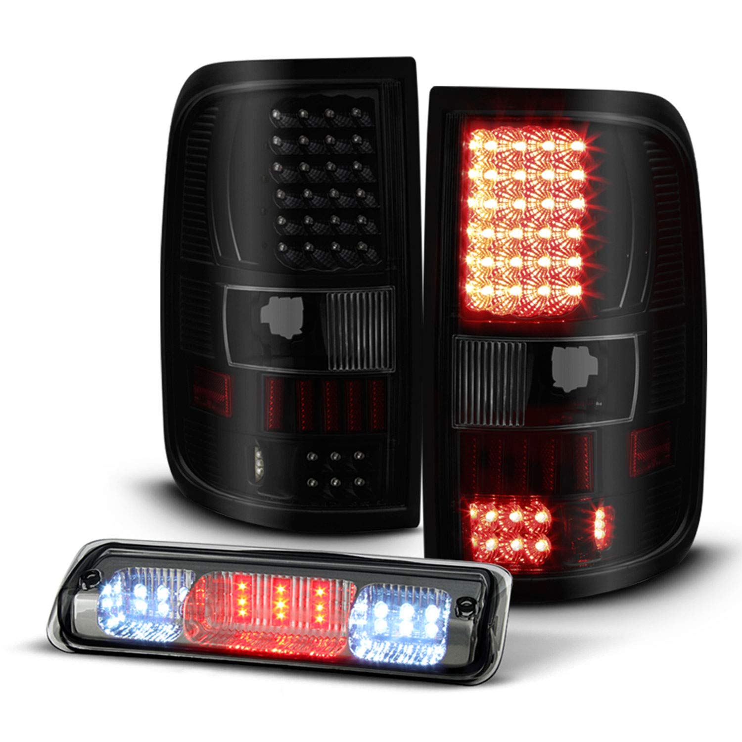 AKKON Premium Smoke Lens LED Tail Lights for 2004-2008 Ford F-150 Pickup Truck - Black Housing with 3rd Brake Light | Enhanced Visibility & Style for Night Driving & Custom Builds