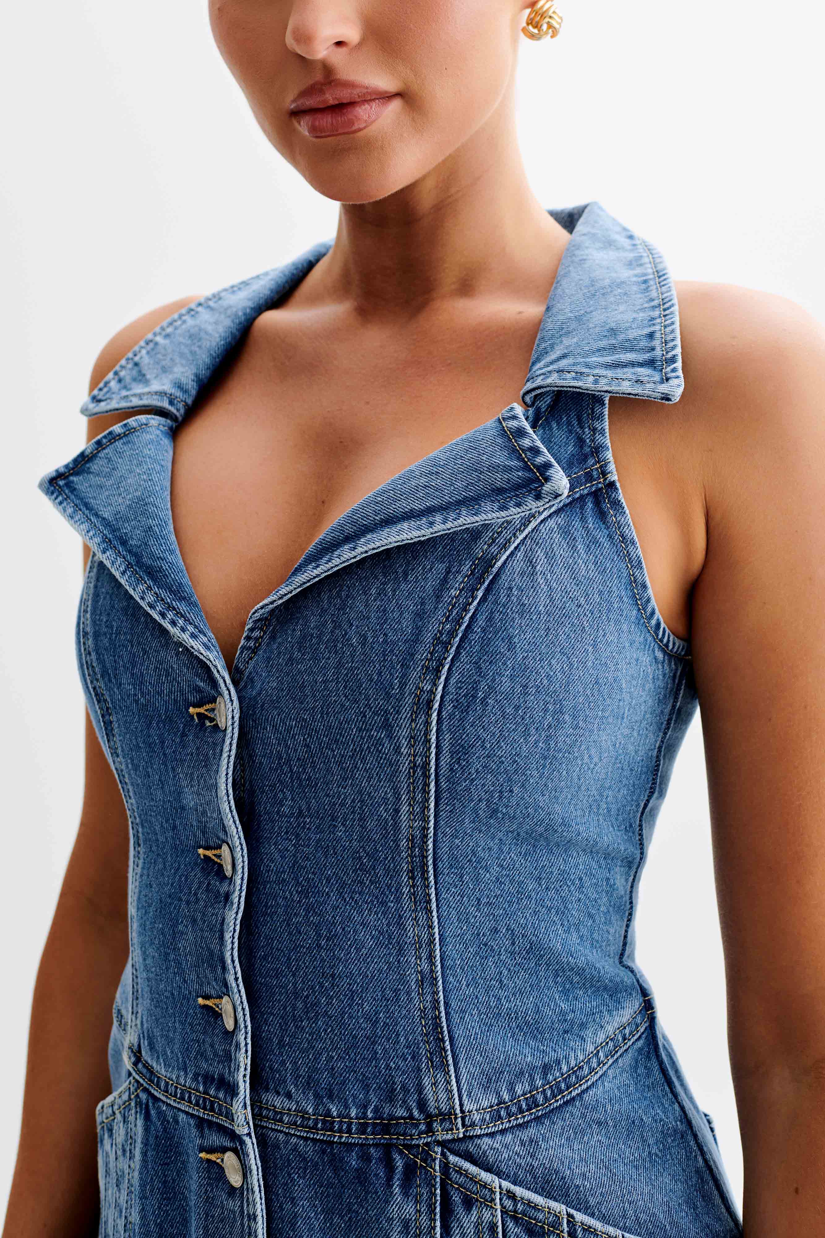Vintage 70's Blue Denim Mini Dress with Porter Collar - Retro Chic Style for Casual Outings, Parties & Date Nights