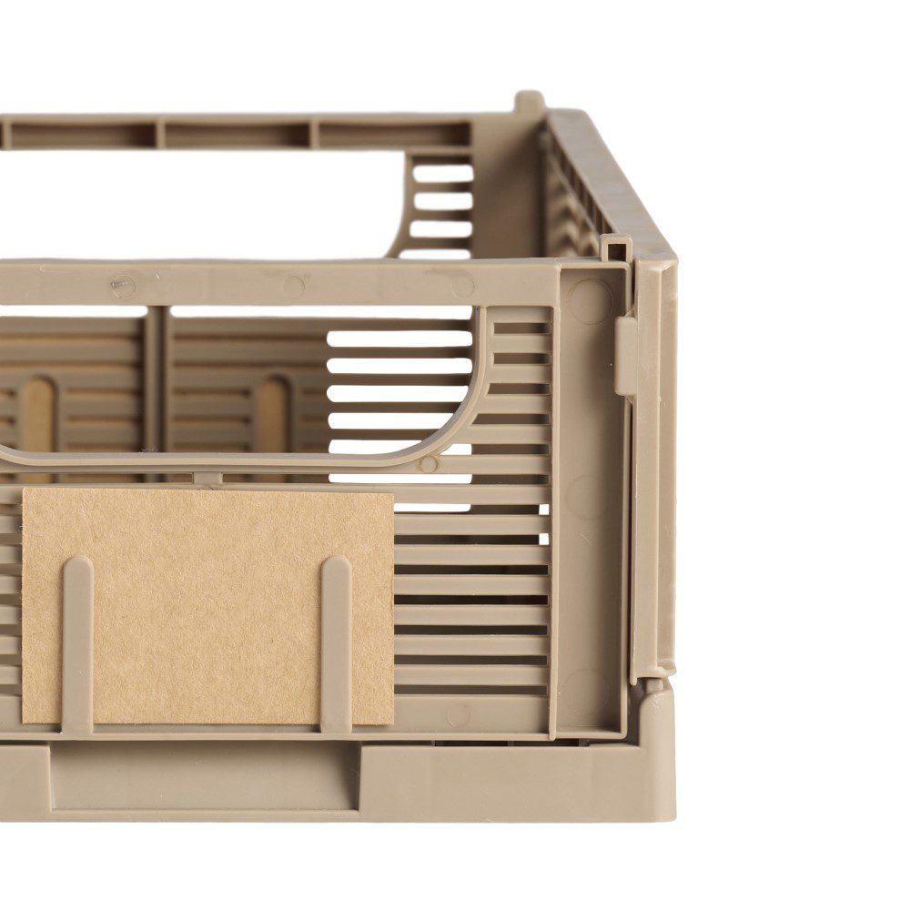DESIGNSTUFF Linear Collapsible Storage Crate - Set of 2, Small (25x16cm), Taupe - Space Saving Foldable Organizer for Home, Office, Closet & Laundry Room