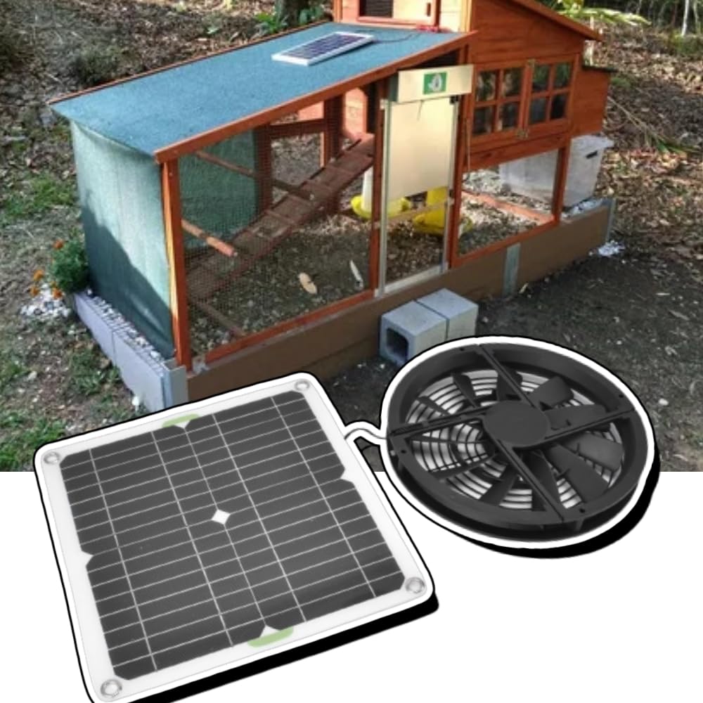 Haofy 10in 100W Solar Panel Fan Kit - Waterproof Solar Powered Exhaust Fan for Chicken Coops, Sheds, Crawl Spaces & Pet Houses - Perfect for Ventilation in Small Spaces, Greenhouses & Window Exhaust