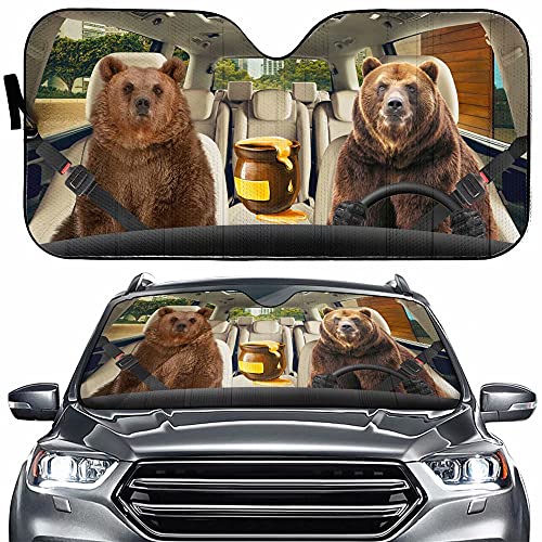 Funny Forest Bear Car Sun Shade for Windshield - Cute Animal Design Sun Visor Protector for Cars, Trucks & SUVs | Keep Your Vehicle Cool | Perfect for Road Trips, Camping & Summer Driving