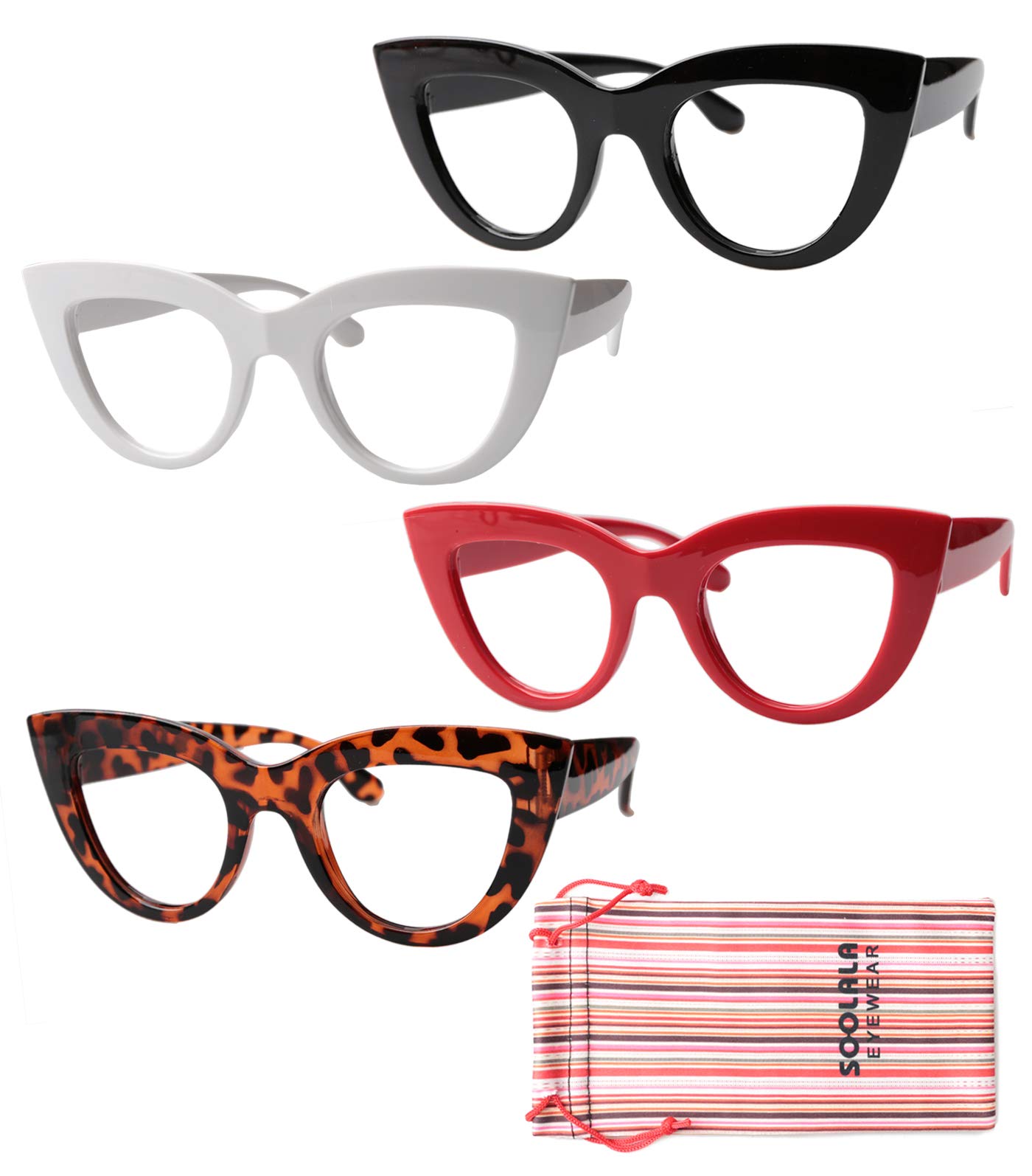 SOOLALA Blue Light Blocking Reading Glasses for Women - 4 Pairs Value Pack with Mixed Colors, Cat Eye Style - Perfect for Computer Work, Reading & Screen Time