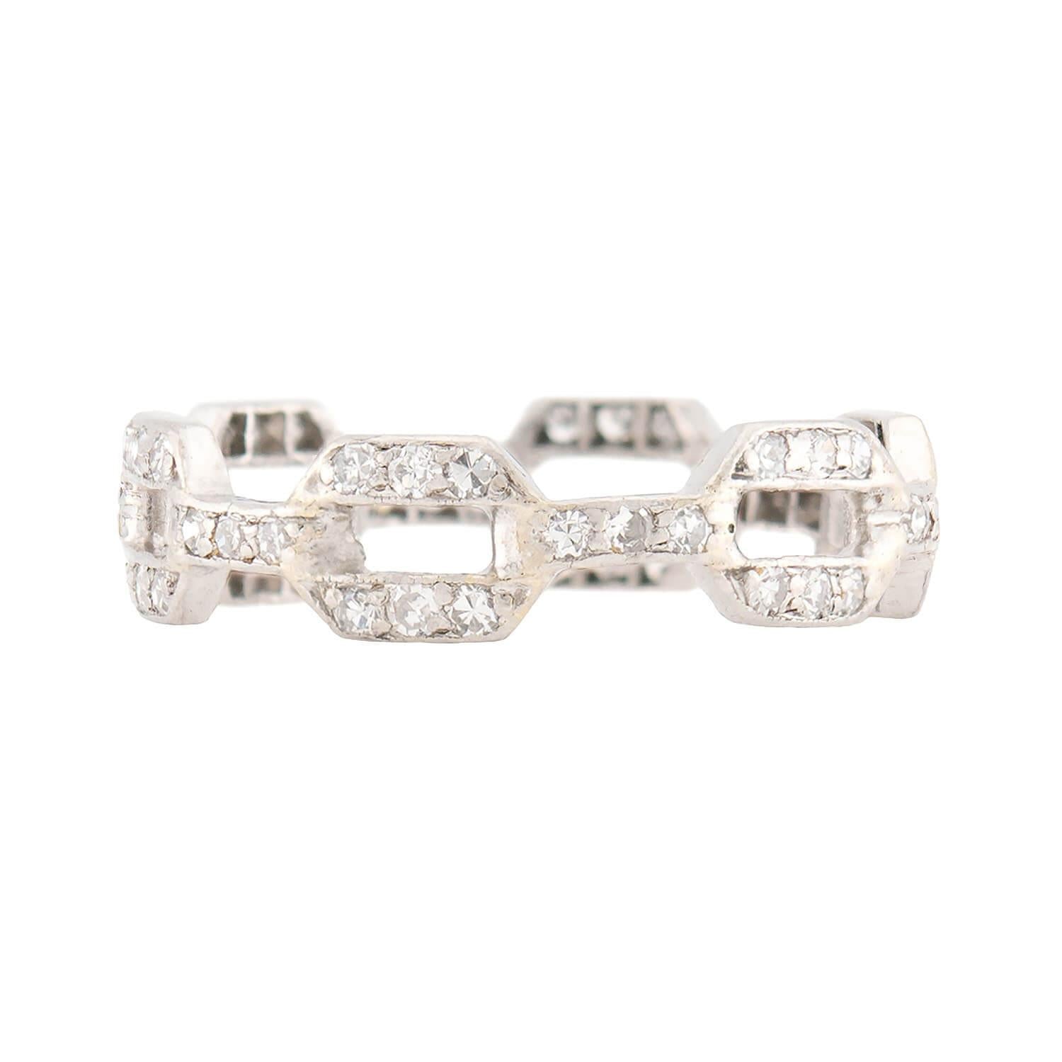Platinum Diamond Chain Link Ring for Women - Elegant Estate Jewelry for Weddings, Anniversaries & Special Occasions