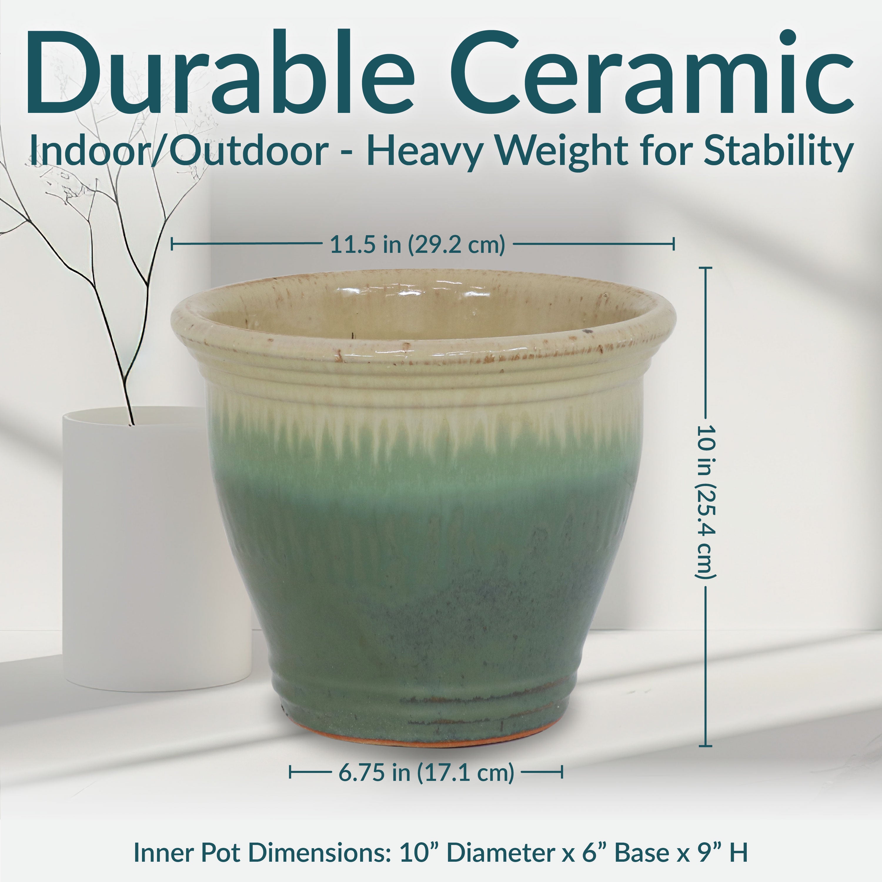 Premium Glazed Ceramic Plant Pots with Drainage Holes - Set of 2 Indoor/Outdoor Flower Planters for Home Decor, Garden & Patio