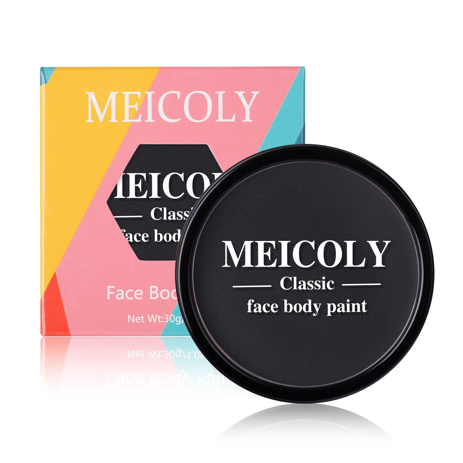 MEICOLY Black Face & Body Paint - 30g/1.05oz Water-Based Washable Makeup for Halloween, Cosplay, SFX & Theater - Safe for Adults & Kids - Perfect for Clown, Joker, Zombie, Vampire & Skeleton Costumes - Easy Wash Off with Soap & Water