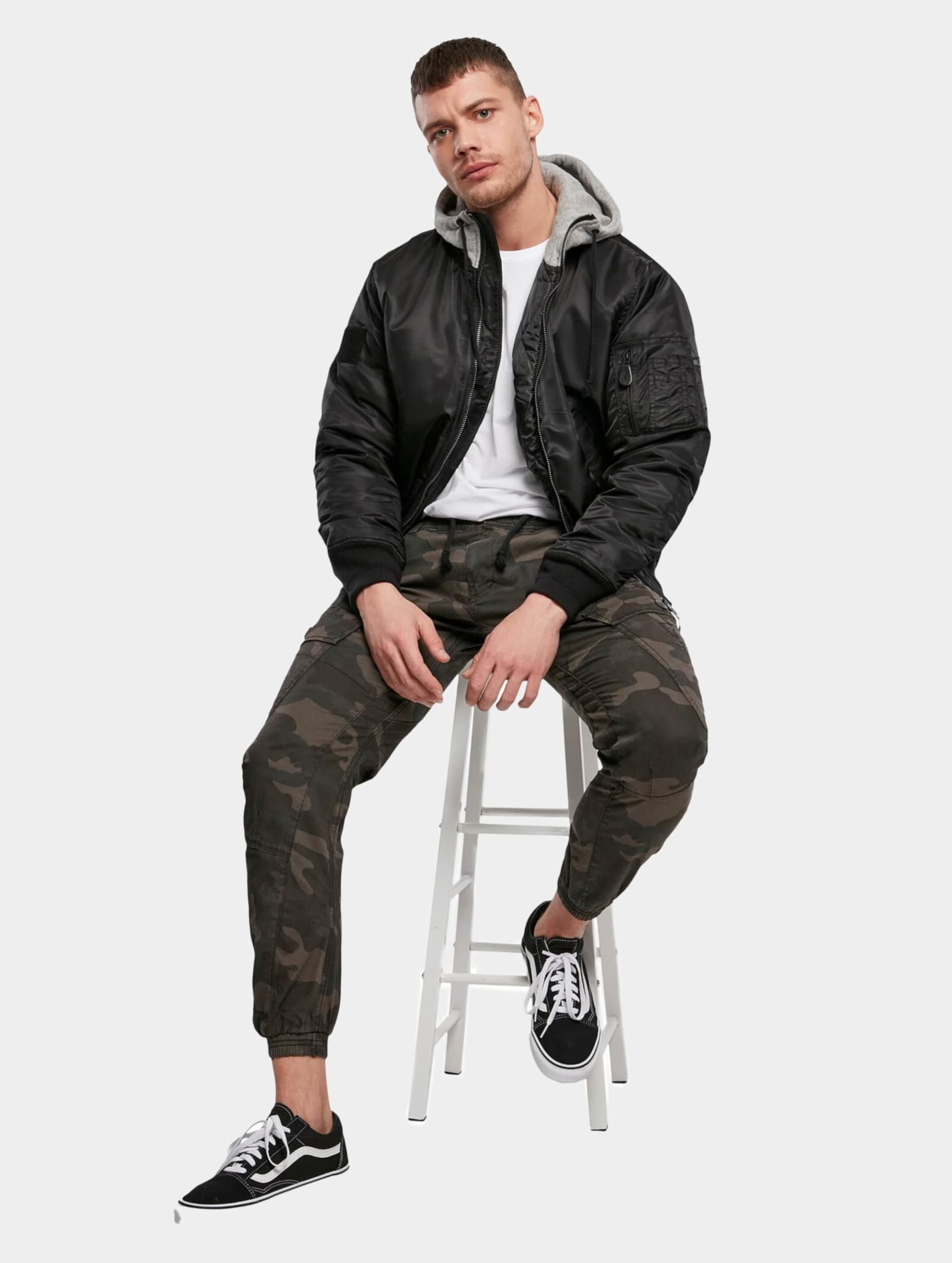 Brandit Men's MA1 Sweat Hooded Jacket - Olive/Gray Bomber Style Jacket for Men | Lightweight Casual Outerwear for Streetwear, Travel & Everyday Wear