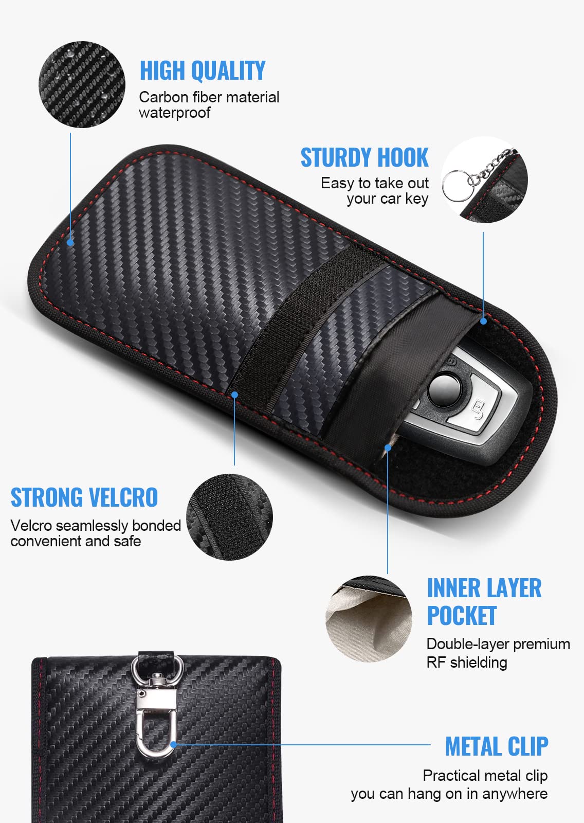 Faraday Pouch for Car Keys (2 Pack) - RFID Signal Blocking Bag, Anti-Theft Key Fob Protector & Cage for Keyless Entry Vehicles - Perfect for Travel, Parking & Home Security