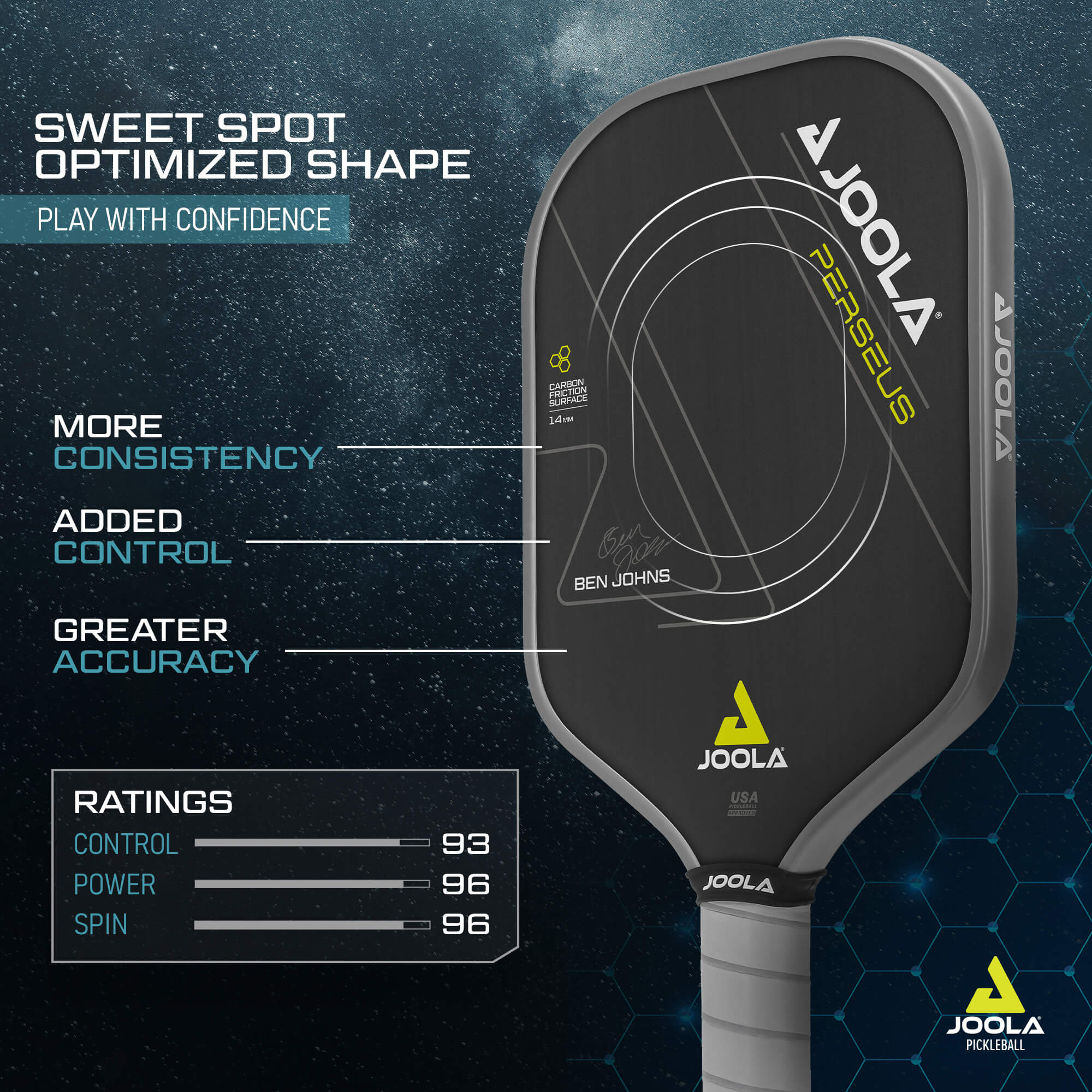 JOOLA Ben Johns Perseus CFS Pickleball Paddle - Premium Carbon Fiber Surface for Power & Control - Demo Rental Available - Perfect for Tournaments & Recreational Play