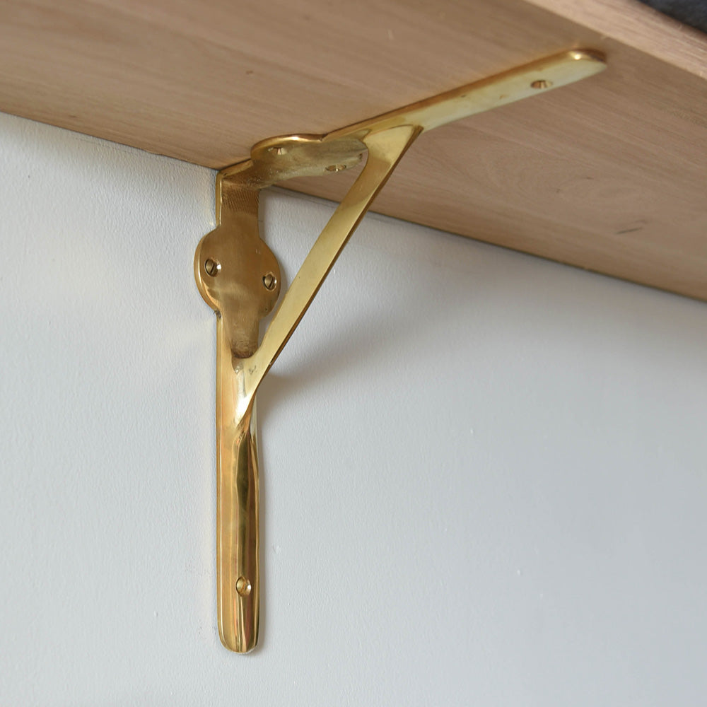 Polished Brass Workshop Bracket - Heavy Duty Metal Shelf Brackets for Floating Shelves, Wall Mounted Storage - Perfect for Garage, Kitchen, Bathroom Organization