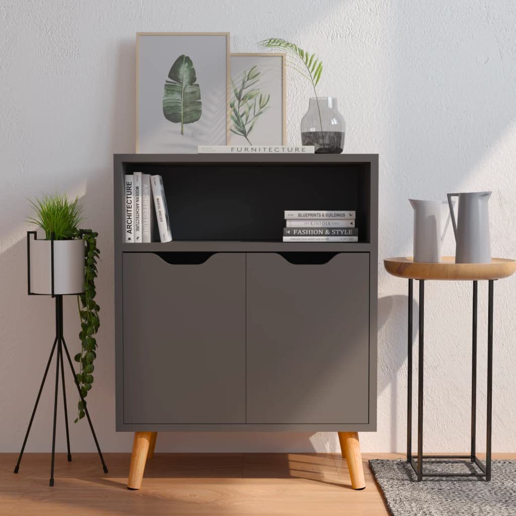 Modern Buffet Cabinet with Open Shelf & 2 Doors - Kitchen Storage Sideboard, Dining Room Console Table, Living Room Decorative Cupboard - Grey Floor Chest for Home Organization & Entertaining