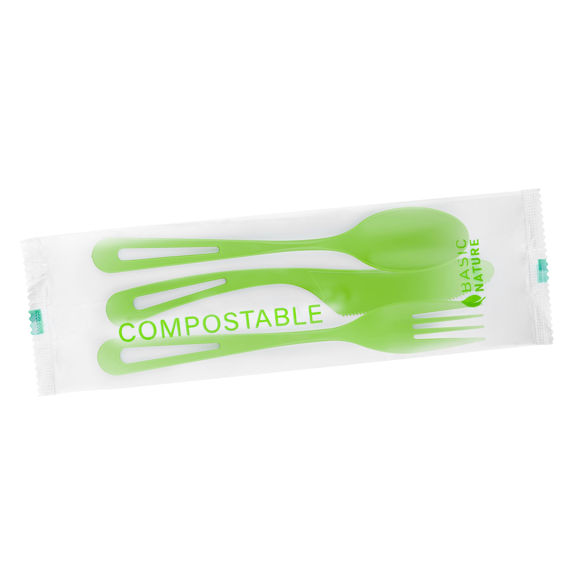 Eco-Friendly Green CPLA Plastic Cutlery Set - 100-Piece Compostable Cutlery with Heat-Resistant Wrapper (7.5