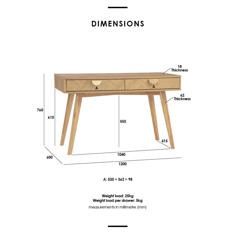 LOFTUS 120cm Oak Study Desk - Modern Writing Desk for Home Office, Dorm Room & Small Spaces - Sturdy Wooden Desk for Studying, Working & Remote Learning