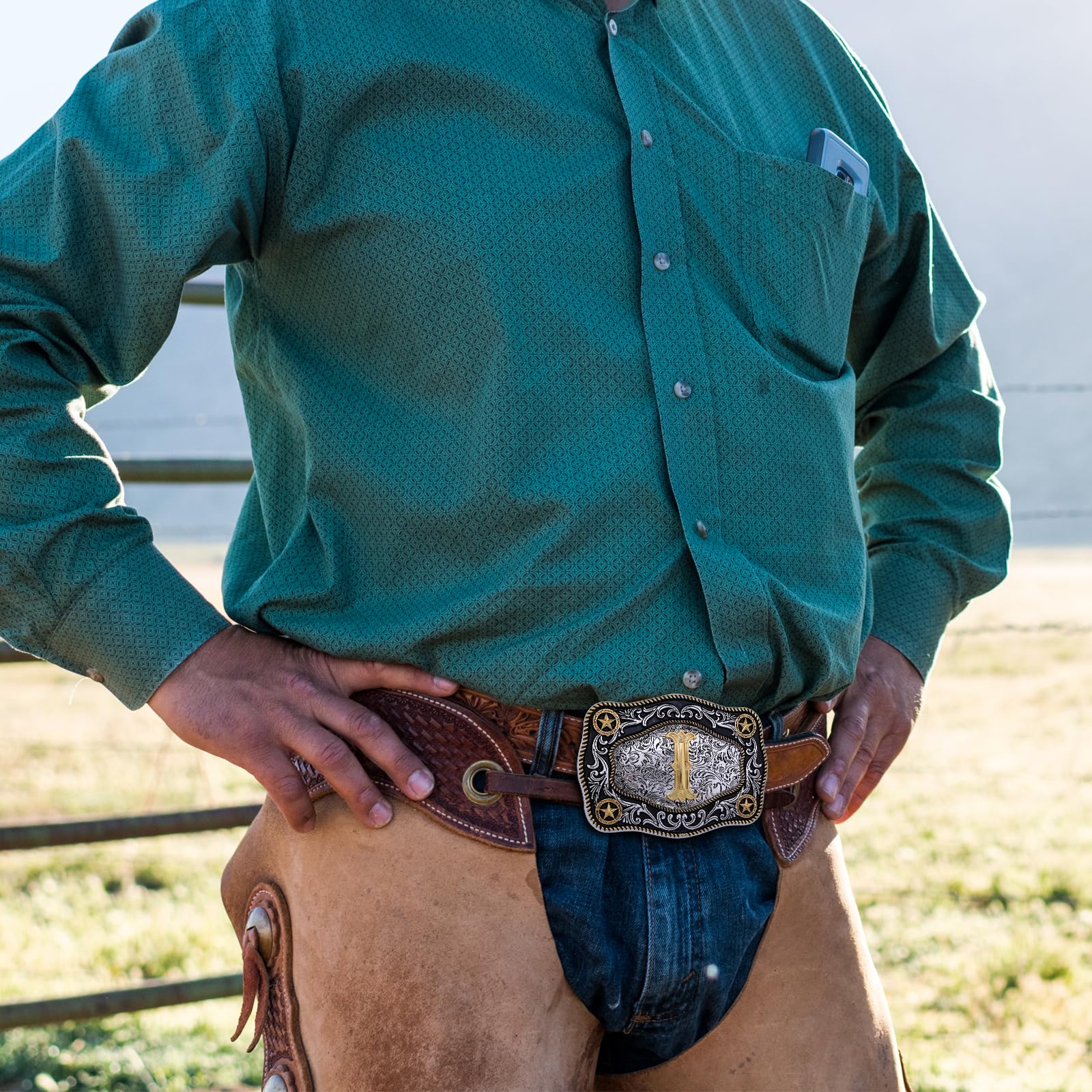 Custom Initial Letter Western Belt Buckle - Large Gold Cowboy Belt Buckle for Men & Women (A-Z) - Perfect for Rodeo, Country Music Festivals & Western Fashion