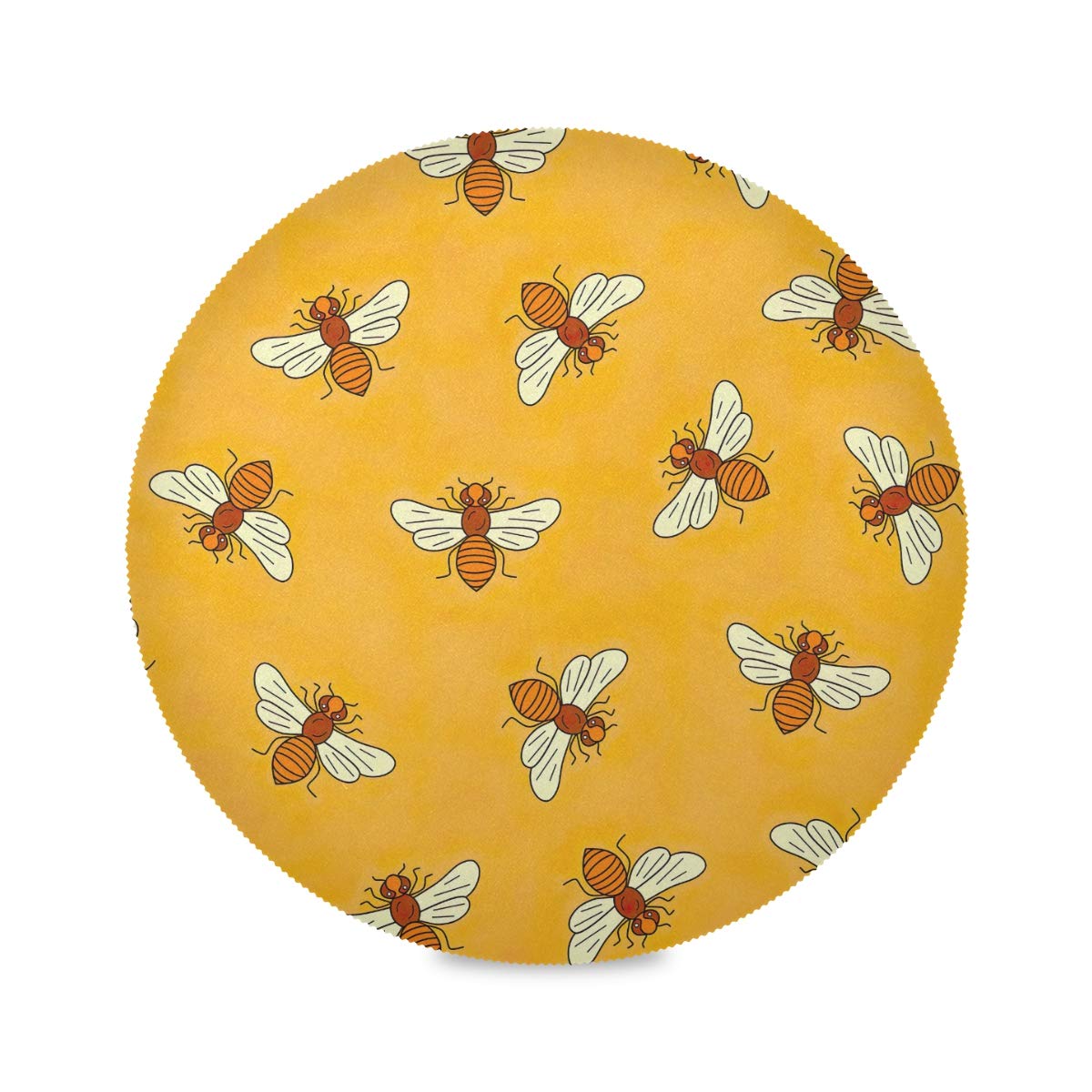 HESLING 6-Pack Durable Farmhouse Round Placemats - Washable Fabric Table Mats for Kitchen & Dining Room Decor - Yellow Bee Design - Perfect for Everyday Meals, Dinner Parties, and Holiday Gatherings