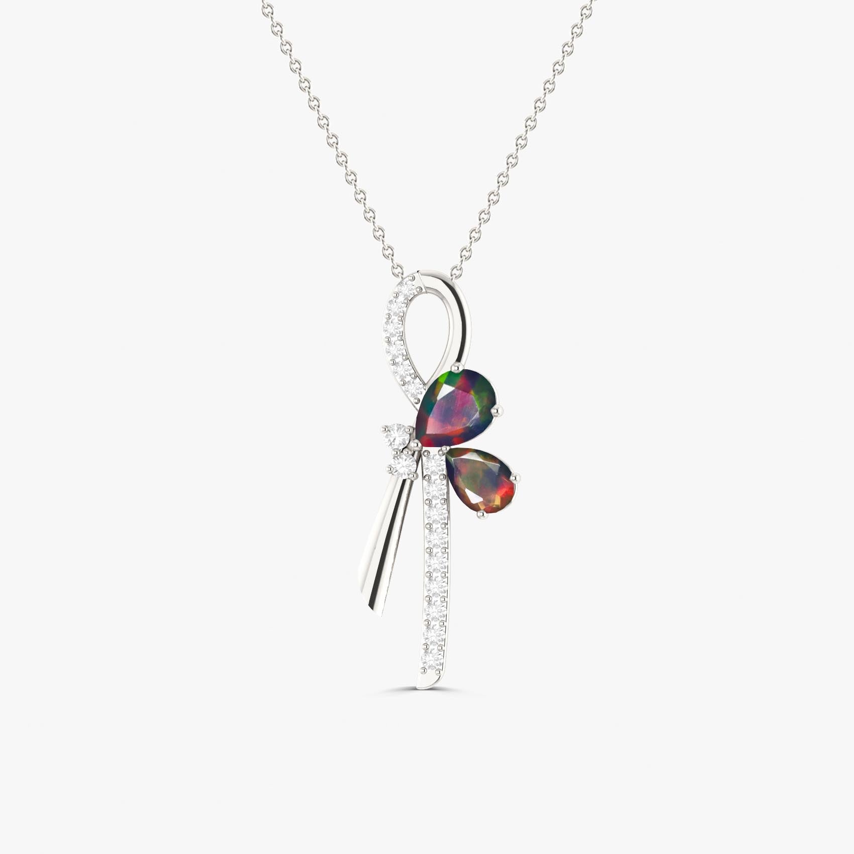 Natural Black Opal Knot Style Charm Pendant Necklace | Elegant Jewelry for Women | Perfect for Weddings, Parties & Special Occasions