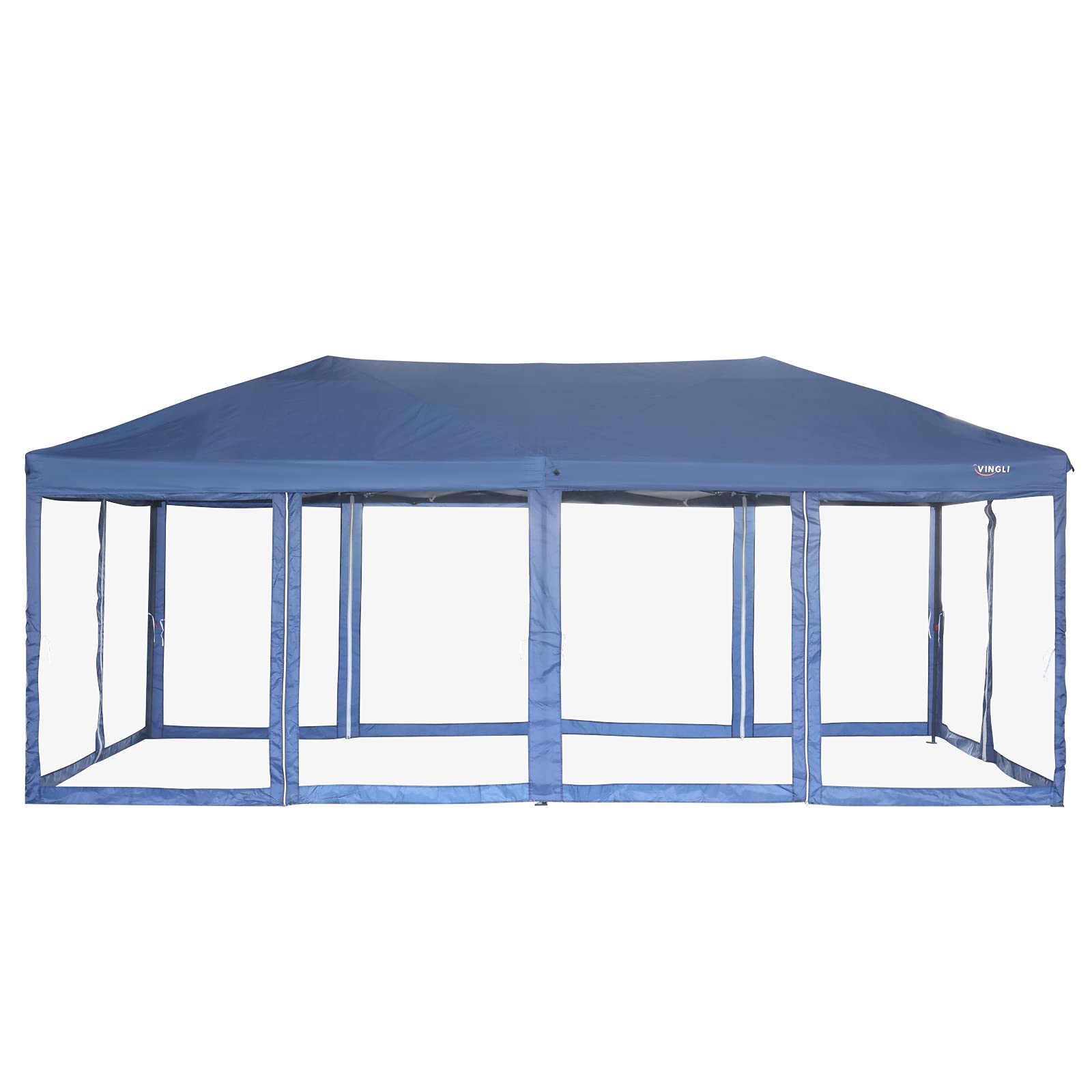 VINGLI 10x20 Pop Up Canopy Tent with Removable Sidewalls & Wheeled Carry Bag - Portable Outdoor Screen Tent for Camping, Beach, Picnics, Parties & Backyard Events - Blue Gazebo with Mosquito Netting