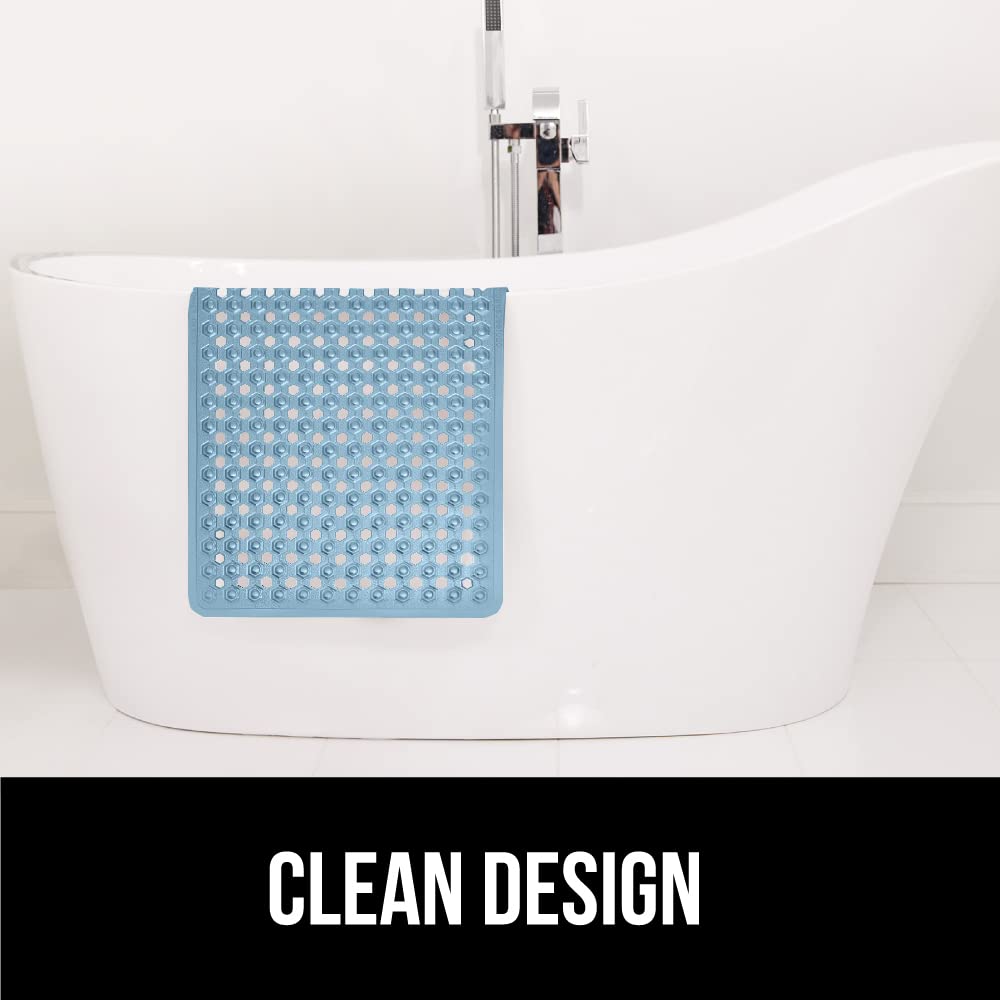 GORILLA GRIP Non-Slip Bathtub Shower Mat with Suction Cups | Machine Washable Bath Mat with Drain Holes | 35x16 Inch Sky Blue Opaque Tub Liner for Bathroom Safety | Perfect for Kids, Elderly & Wet Floors