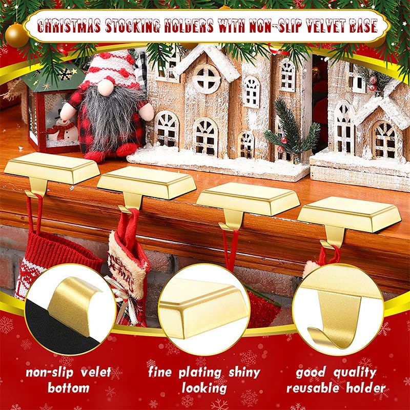 **Christmas Stocking Hangers - 2 Pack Gold Weighted Mantel Hooks for Fireplace, Holiday Decorations - Perfect for Xmas Stockings, Gifts & Festive Home Decor**