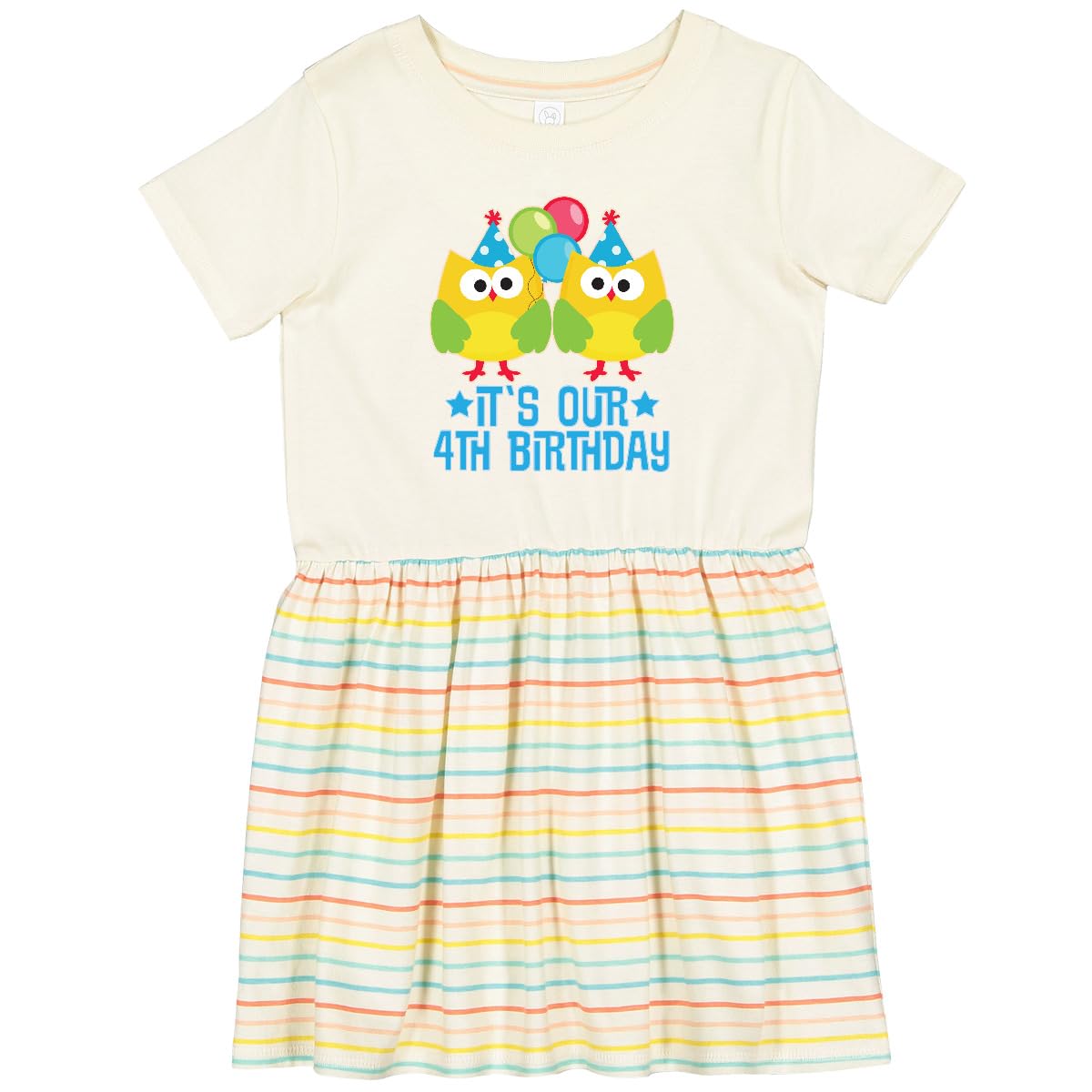 Inktastic 4th Birthday Twins Owl Party Photo Toddler Dress - Cute Outfit for Twin Girls' Birthday Celebration, Photo Shoot & Special Occasions