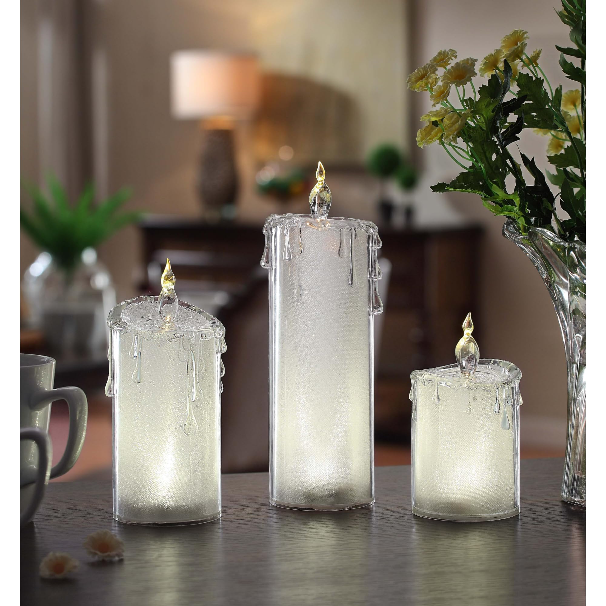 LED Glitter Frosted Candles with Light - 9.5 Inch Set of 6 - Elegant Winter Decor for Christmas, Weddings & Home Ambiance