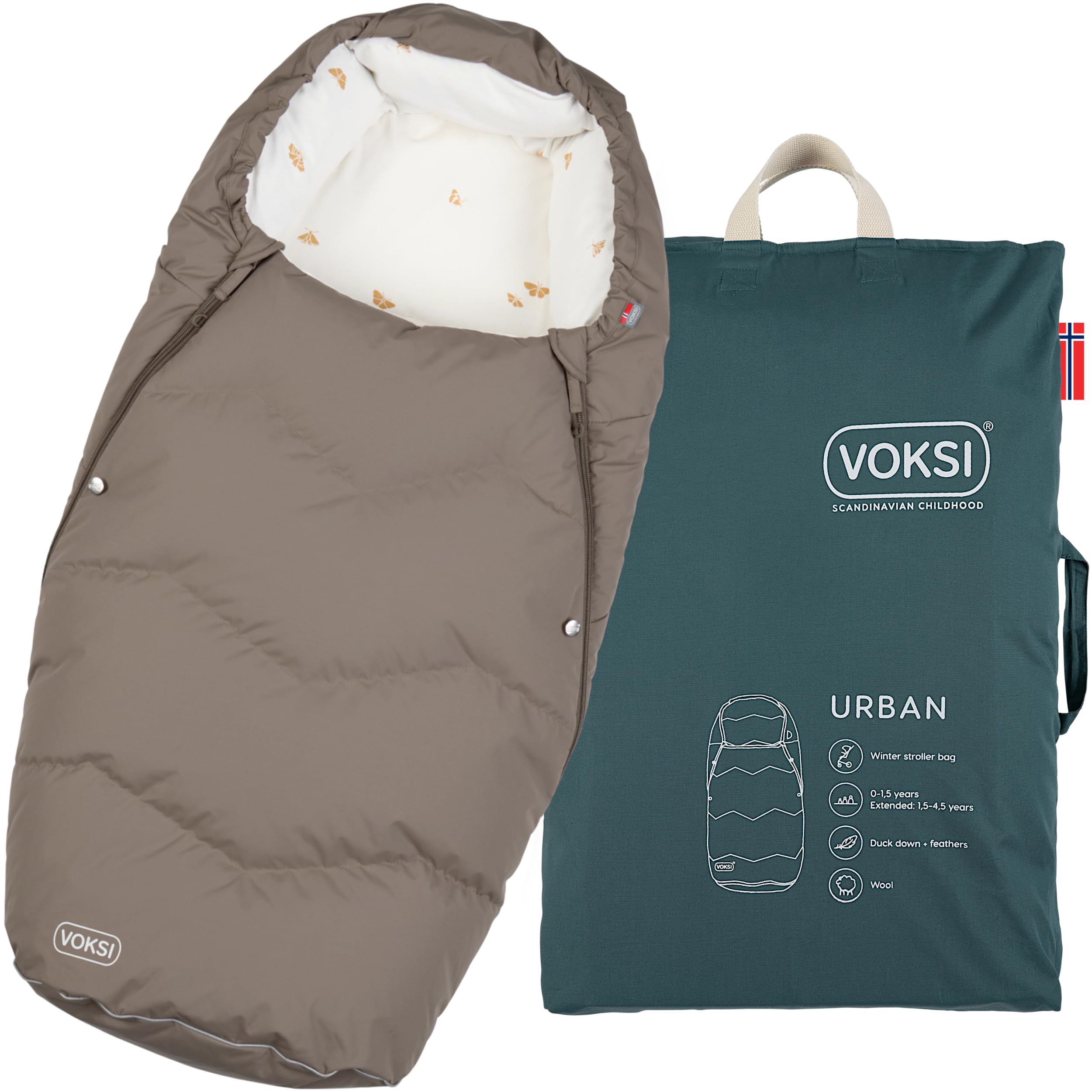 Premium Stroller Footmuff - Natural Wool & Down Insulation - Ultra Warm & Extendable Baby Carrier Cover for Winter - Norway-Made Urban 2025 Design - Perfect for Cold Weather Walks, Shopping Trips & Outdoor Adventures with Your Little One